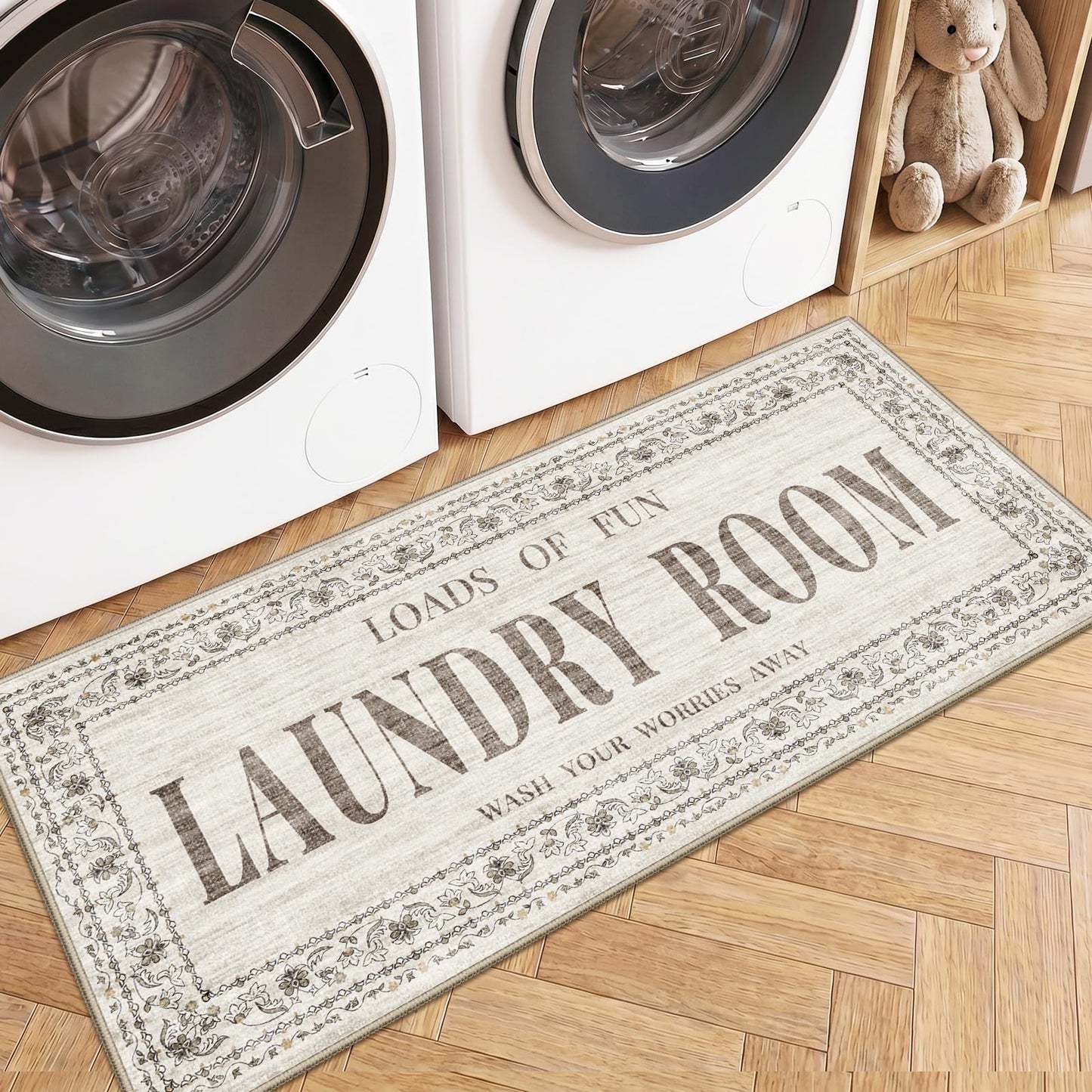 TOPRUUG 2x8 Kitchen Runner Rug: Non-Slip Kitchen Rugs Stain Resistant Kitchen Mats for Floor Low-Pile Carpet for Sink Soft Kitchen Runners Non Skid Washable 8 ft Mat Home Decor 2'x8' Beige BST202