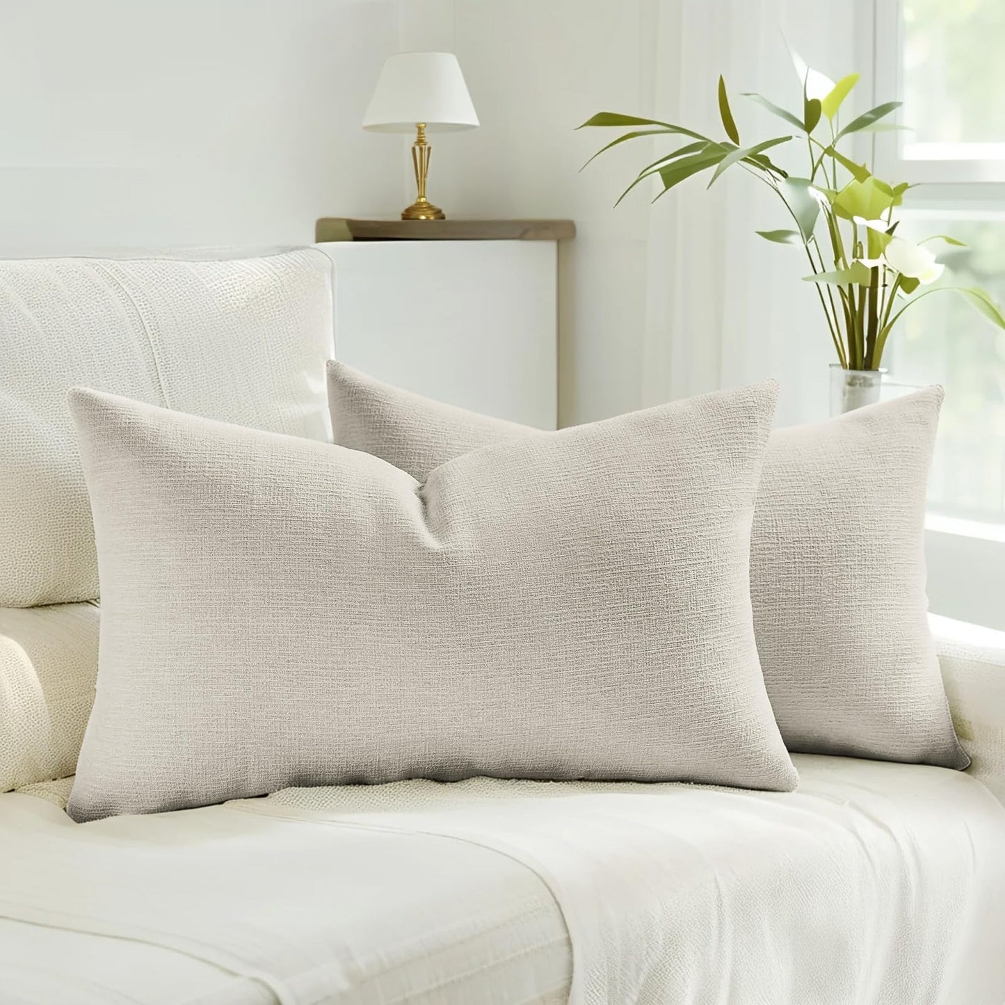 HAUSSY Pack of 2 Faux Linen Pillow Covers 26x26 Inch, Decorative Throw Pillows Soft Boho Neutral Cushion Covers Home Decor Modern Pillowcase for Couch Living Room Sofa Bed, Natural Linen (Covers Only) BST220