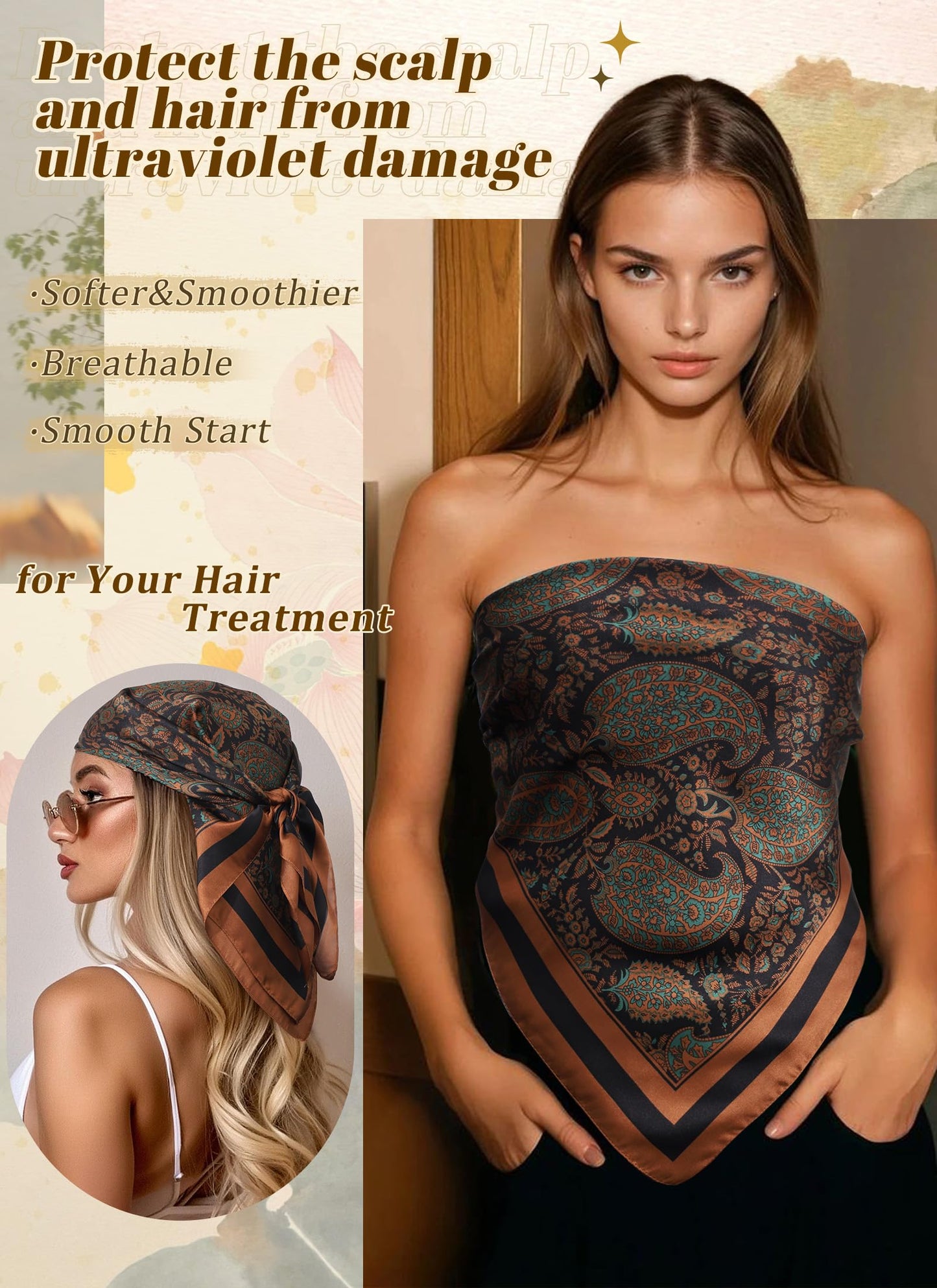 CHLINS 27.5” Square Head Scarf for Women Satin Hair Scarf Silk Wrap Neck Scarves Bandanas for Handbags Accessories WN420