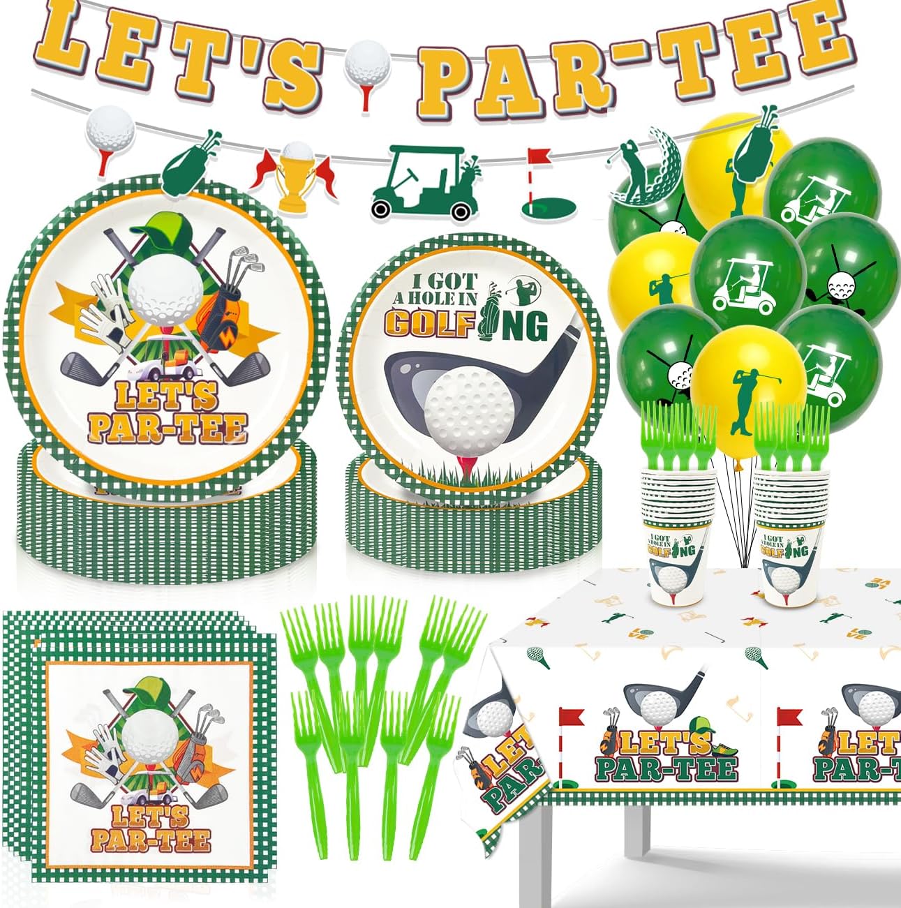 Golf Party Decorations, 114PCS Golf Birthday Party Decorations with Let's Par-Tee Golf Plates Napkins Cups and Balloons for Golf Themed Party Decorations, Golf Party Supplies Serve 20 BST326H