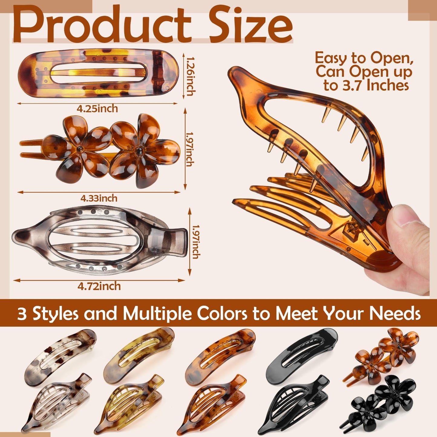 8 Pcs Flat Hair Clips for Women, 2 Styles Large Flat Claw Clips for Women, Strong Hold Non-slip French Hair Clips for Thick Thin Hair, Neutral Color WN420