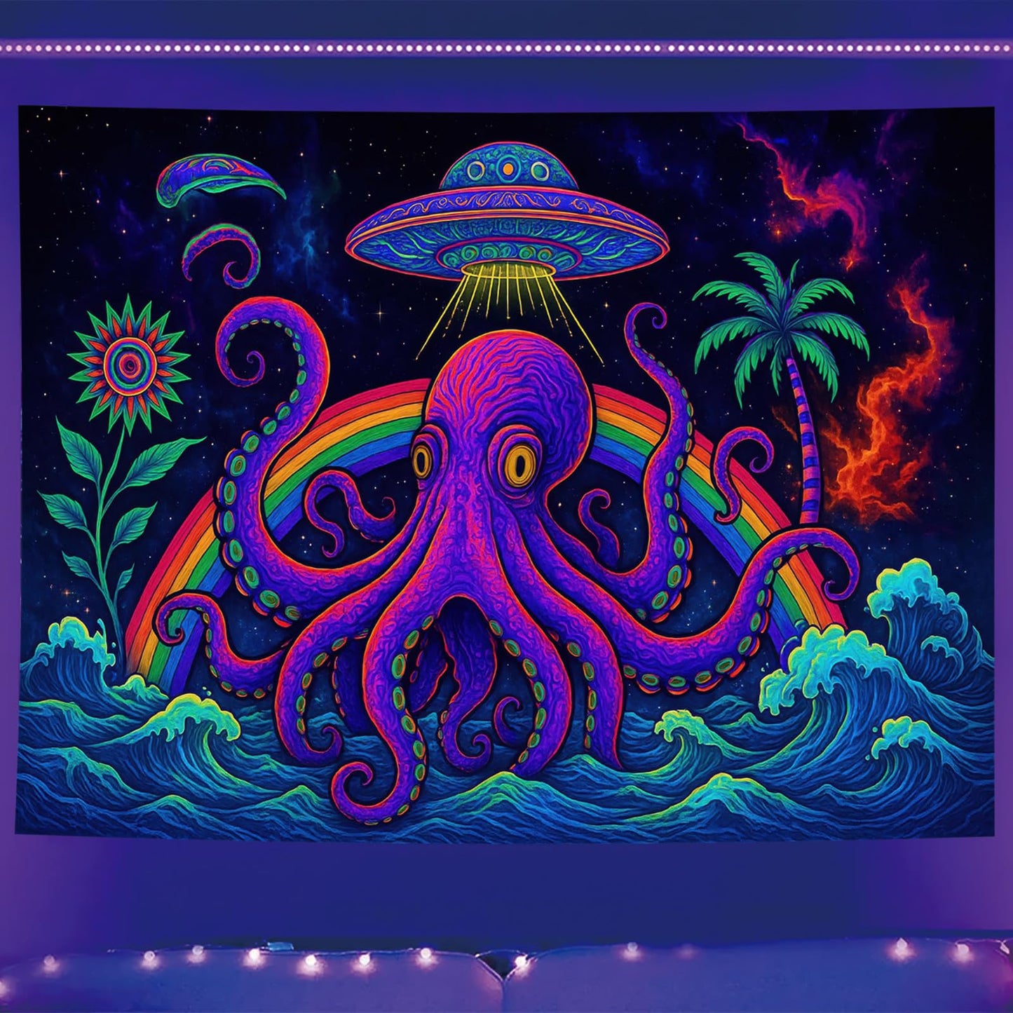 Starlit Patio Astronaut Blacklight Tapestry Trippy Forest Moon Vortex UV Reactive Galaxy Wall Hanging Psychedelic Space Poster Fluorescent Sci Fi Room Decor for Bedroom Dorm Gaming Lounge 78 x 59 Inch BST220
