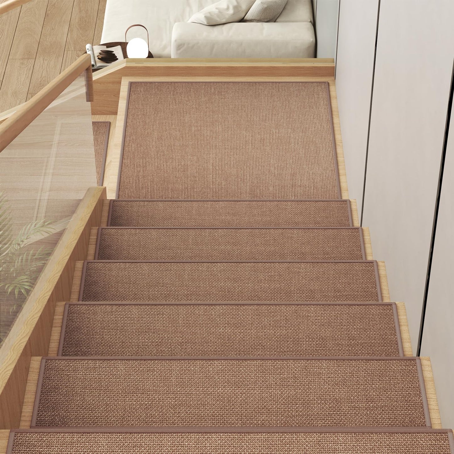 YDKGL Stair Treads Non Slip Indoor 4PCS, Rubber Backing Stair Runner Rugs for Wooden Steps, Residue Free Stair Carpet Treads for Kids Elders and Pets, Machine Washable Stair Mats, Gray, 8" x 30" WN420