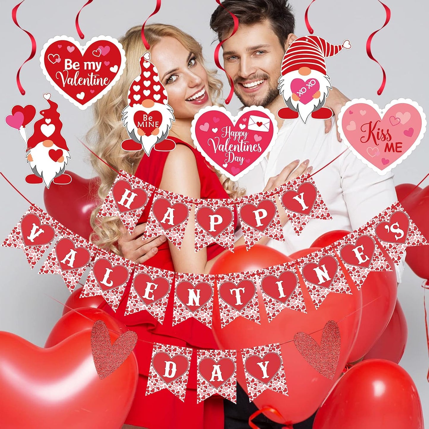 Red Happy Valentines Day Banner and Valentines Hanging Heart Swirls Decorations Valentines Day Banner for Happy Valentines Day Decorations Valentines Hanging Decorations BST326L
