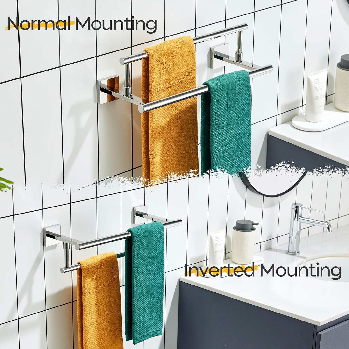 KOKOSIRI Towel Bars Chrome 16-Inch Bathroom Double Towel Holder for Garage Kitchen Toilet Wall Mount Polished Stainless Steel B5009CH-L16 BST202