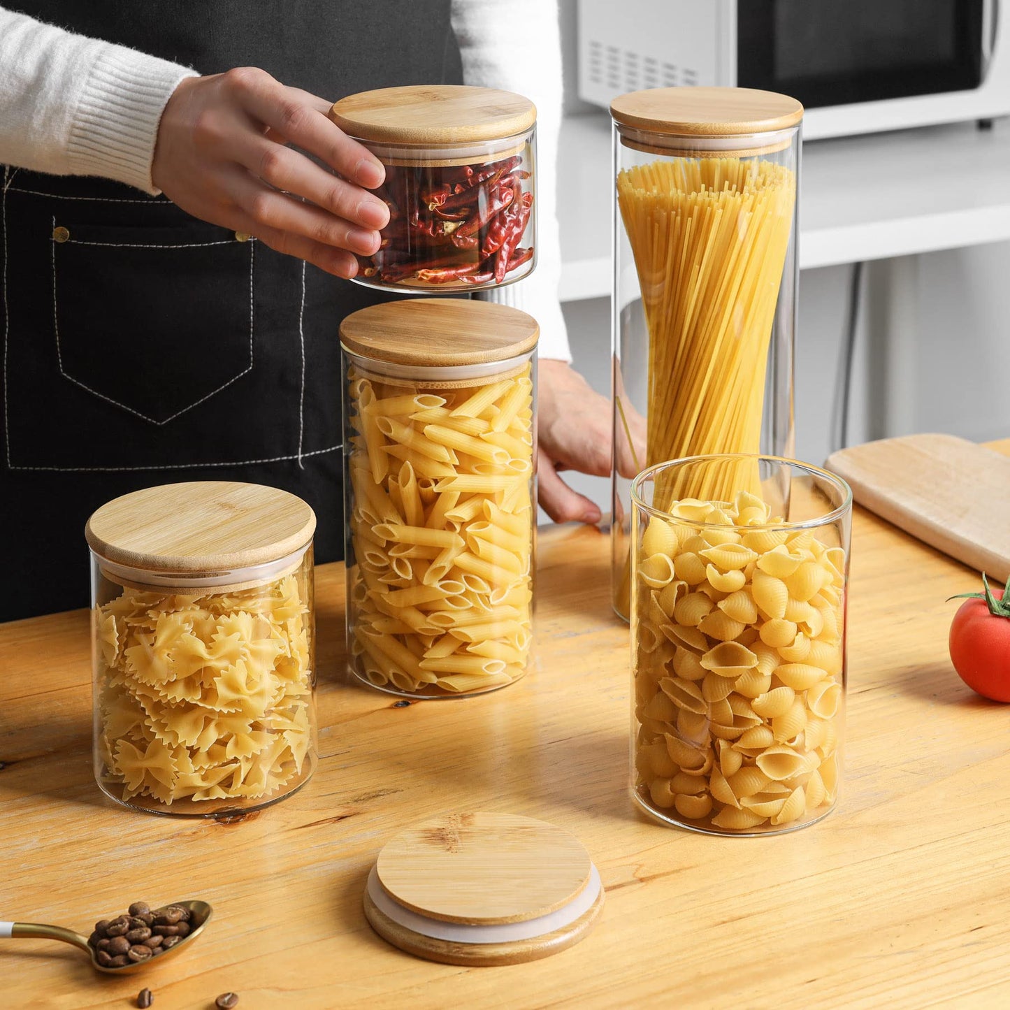ComSaf Glass Storage Containers With Lids 0.5 Qt, 6 Pack Small Glass Jars | Small Glass Containers, Spice Jar 15oz, Candy, Family Snack Storage, Coffee Bar Organization, Size For Subpackage, BPA Free BST220