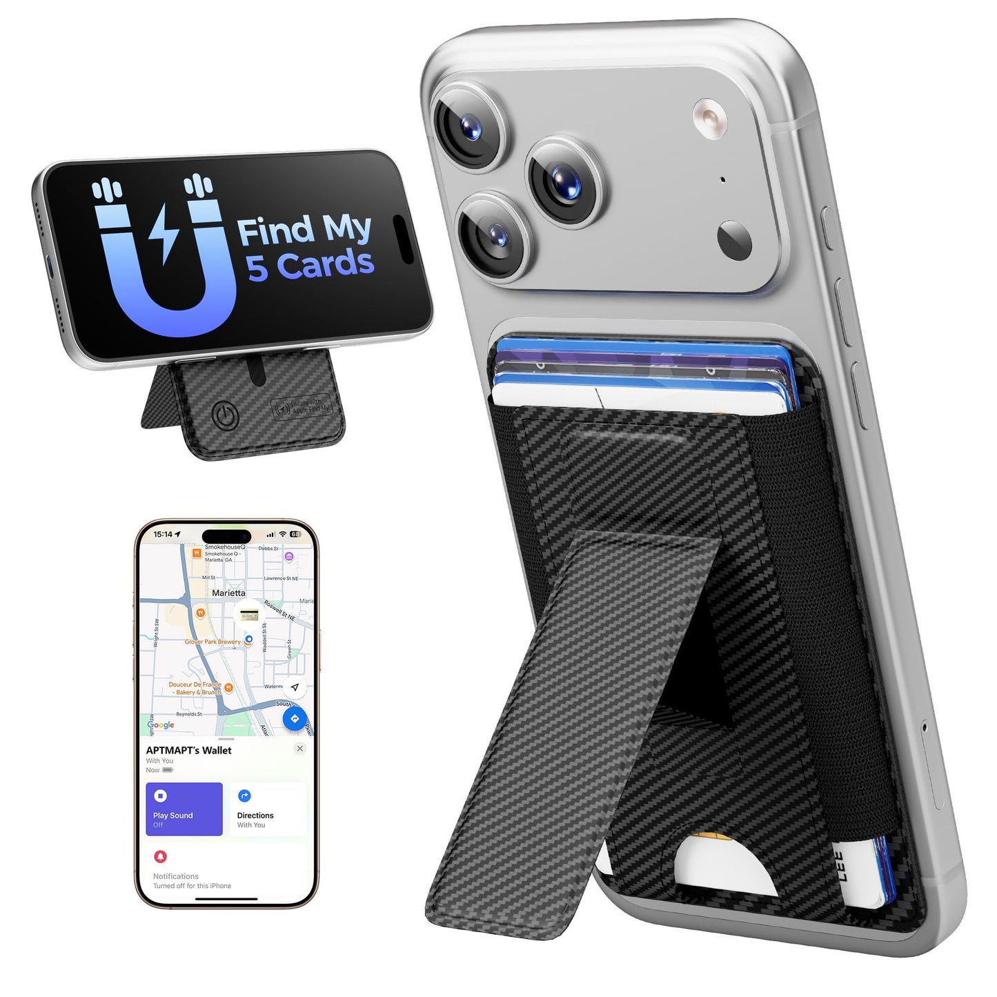 for MagSafe Wallet, Works with Apple Find My, 5-Card RFID Holder with Stand Also Grip, Strong Magnetic Wallet for iPhone 17/16/15/14/13/12 Pro Max Air Plus, Wireless Charging, Brown BST220