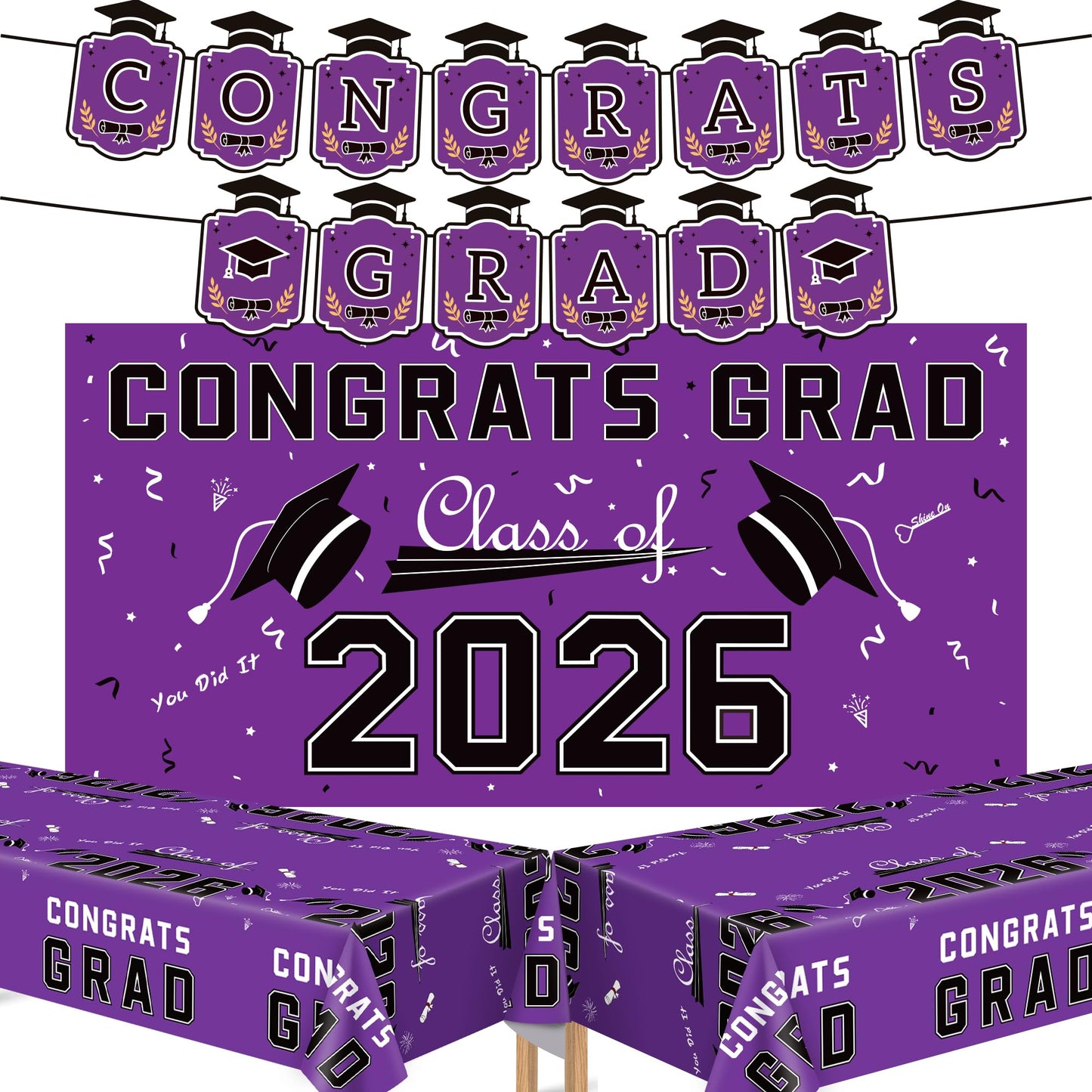 Graduation Decorations 2026 2027 - Red Congrats Grad Banner Backdrop Tablecloth Set - Graduation Decorations Class of 2026 | Graduation Party Favors Supplies WN420