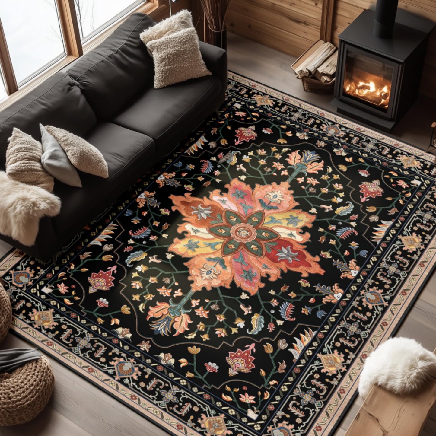RELEANY Area Rugs Runner 2'x6' Washable Non-Slip, Floral Vintage Distress Medallion Carpet for Kitchen Hallway Bedroom Beside Laundry Room Bathroom, Teal Green Lake Blue Turquoise DD1210