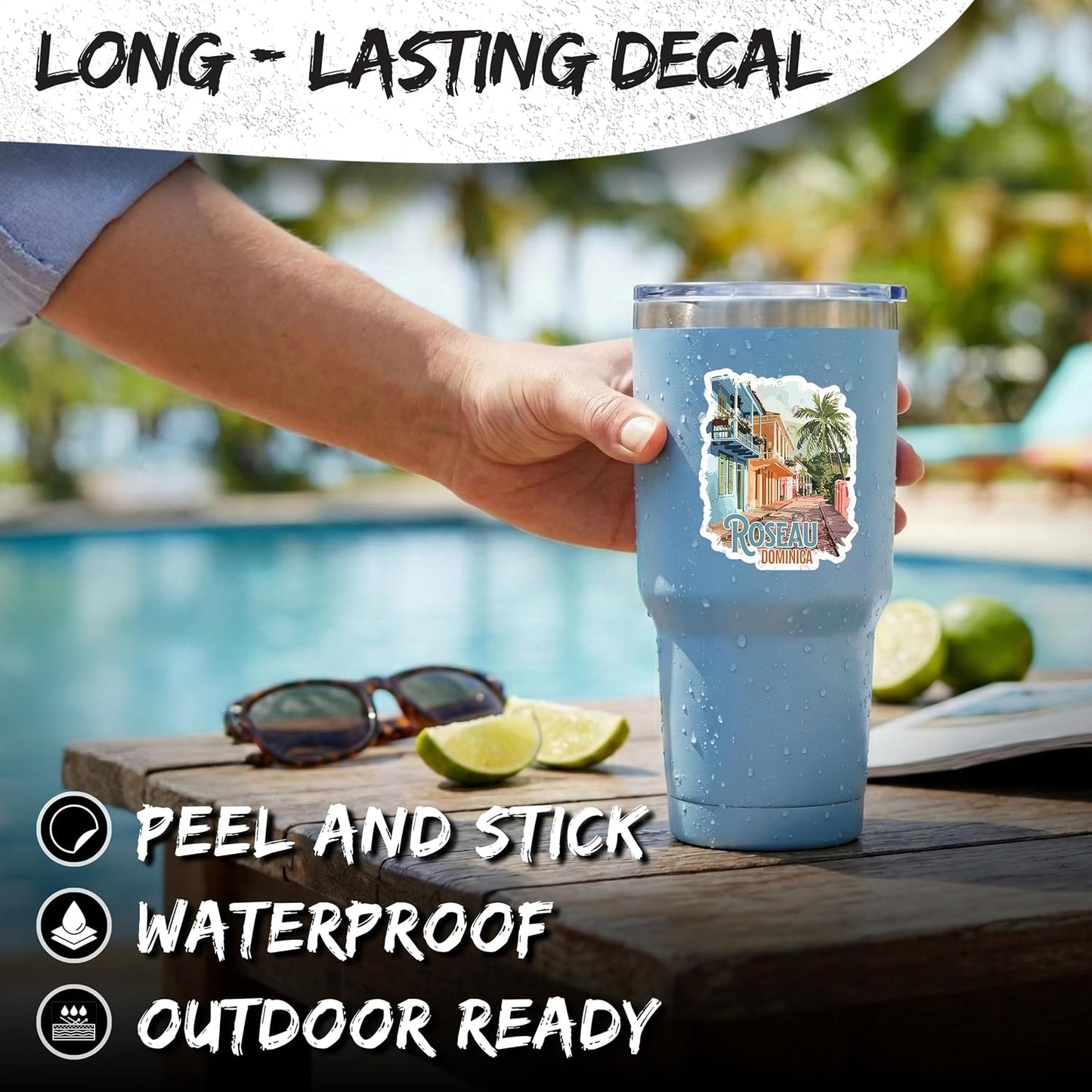 Roseau Dominica Sticker 4 Inch Waterproof Vinyl Decal ID44990 | Waterproof vinyl travel sticker for laptop, luggage & bottle – souvenir gift for travelers & adventure seekers BST220