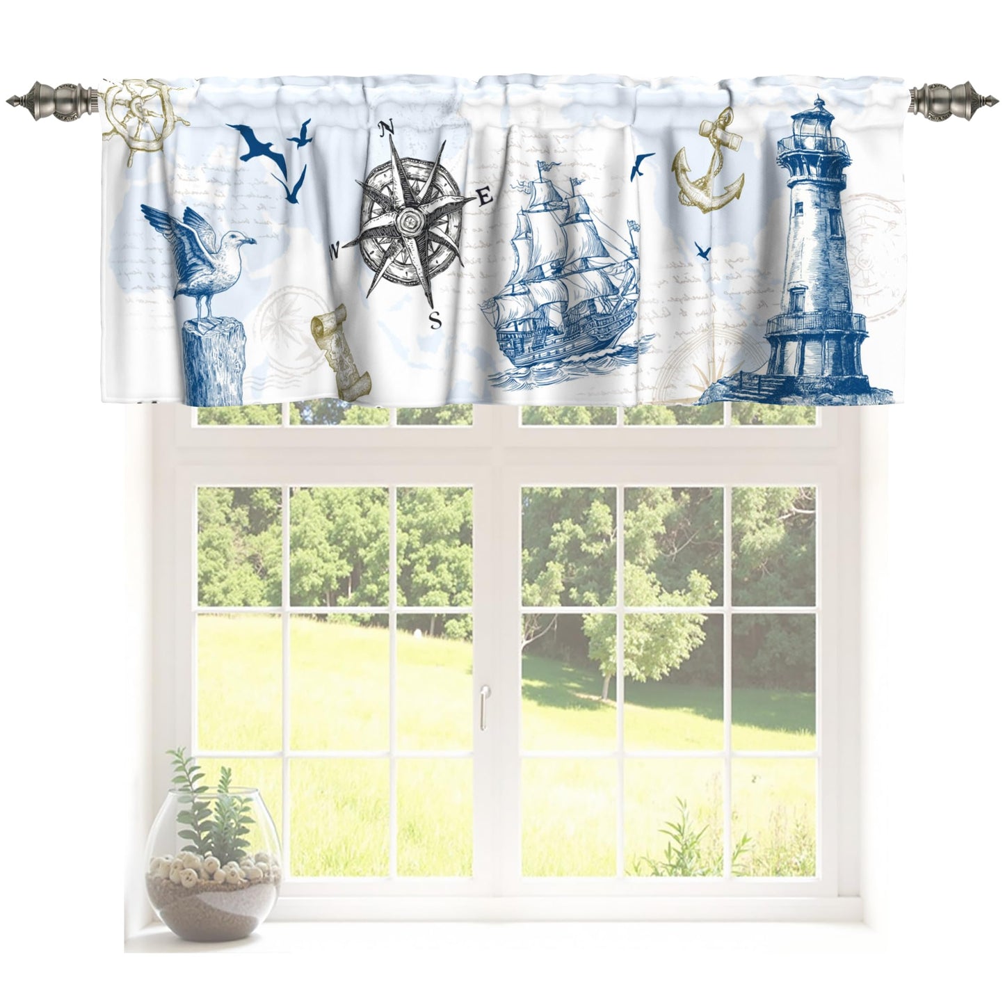 Patriotic Valance for Kitchen 2 Pack 54"x18" American Flag Curtains for Windows Red White Blue Stars 4th of July Independence Day Eucalyptus Leaf Window Treatment Rod Pocket Valance for Home Decor BST326L