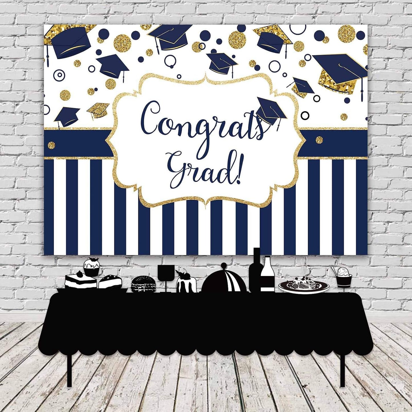 Allenjoy 7X5FT Class of 2024 Graduation Photography Backdrop Royal Blue and Gold Bachelor Cap Congrats Grad Party Banner Photography Background for Pictures Photo Photobooth Party Decoration WN420