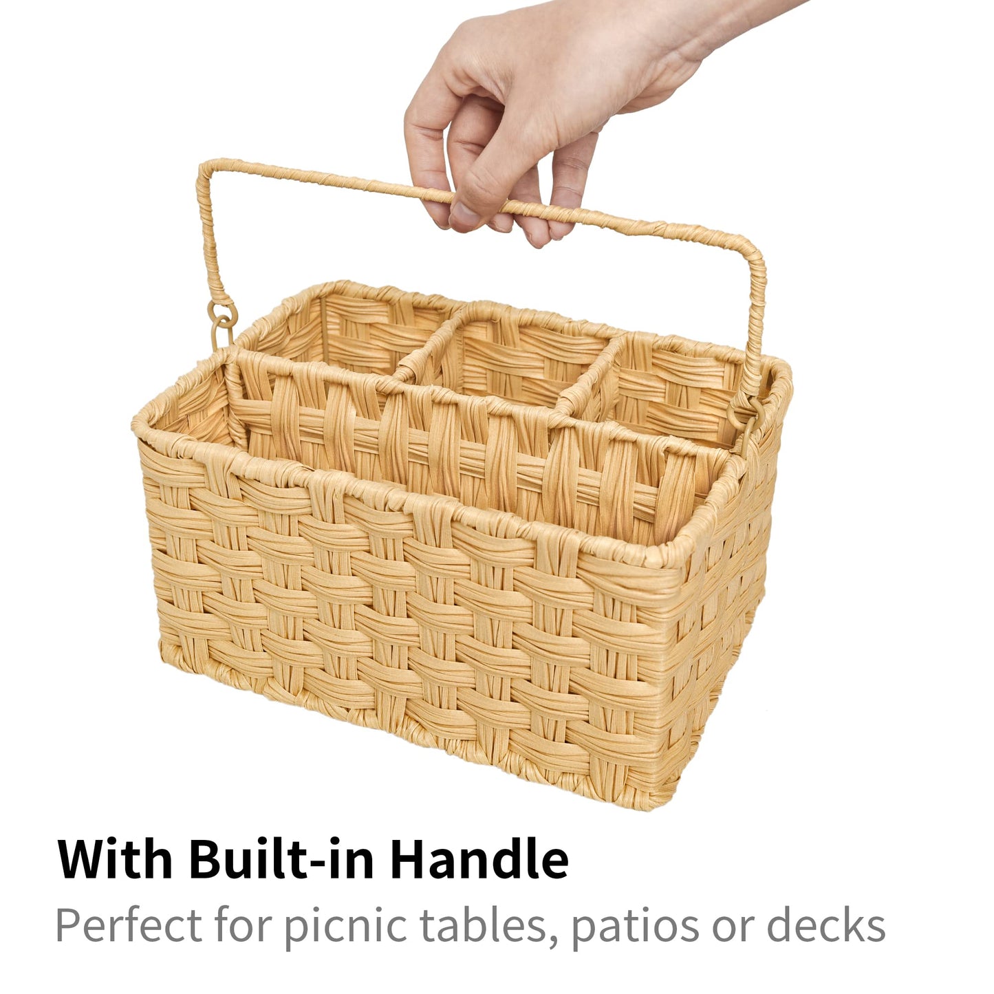 GRANNY SAYS Wicker Utensil Caddy - Picnic Basket with Handle, Organizer for Kitchen Table or Cabinet, Silverware Holder for Parties BST220