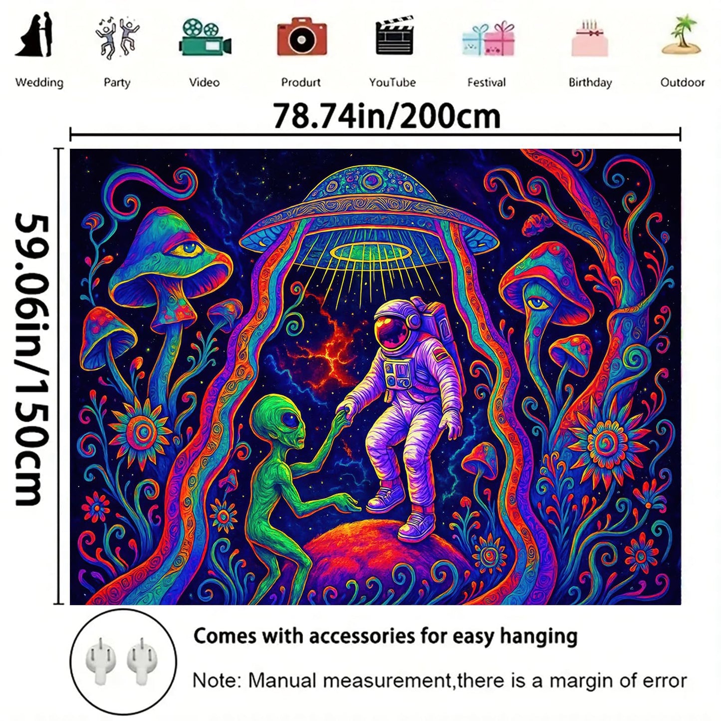 Starlit Patio Astronaut Blacklight Tapestry Trippy Forest Moon Vortex UV Reactive Galaxy Wall Hanging Psychedelic Space Poster Fluorescent Sci Fi Room Decor for Bedroom Dorm Gaming Lounge 78 x 59 Inch BST220
