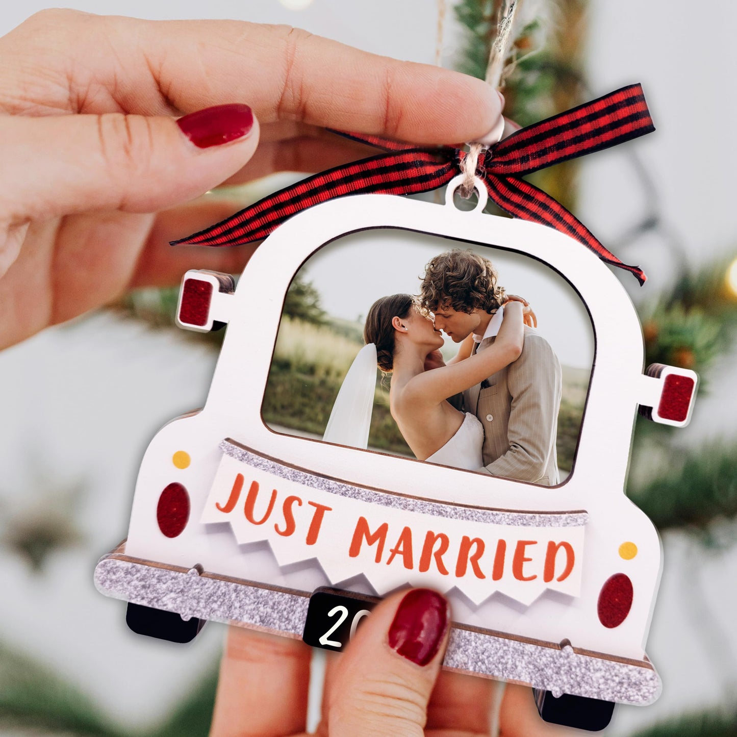 Hangwoous Baby's First Christmas Photo Frame Ornament 2025 | Wooden portrait frame keepsake, first Christmas photo gift for baby BST202