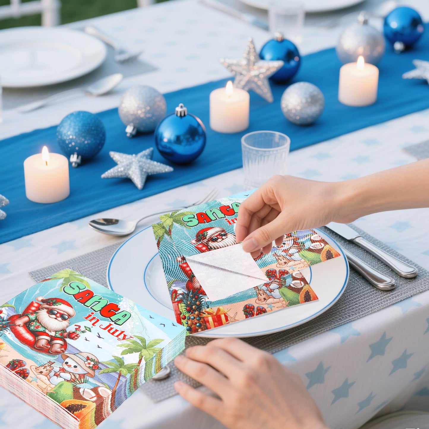 Gameza July Christmas Party Decorations, 50PCS There's Some Hohoho's in July Disposable Paper Napkins Decoration, Summer Xmas Beach Napkins Decor Supplies BST220