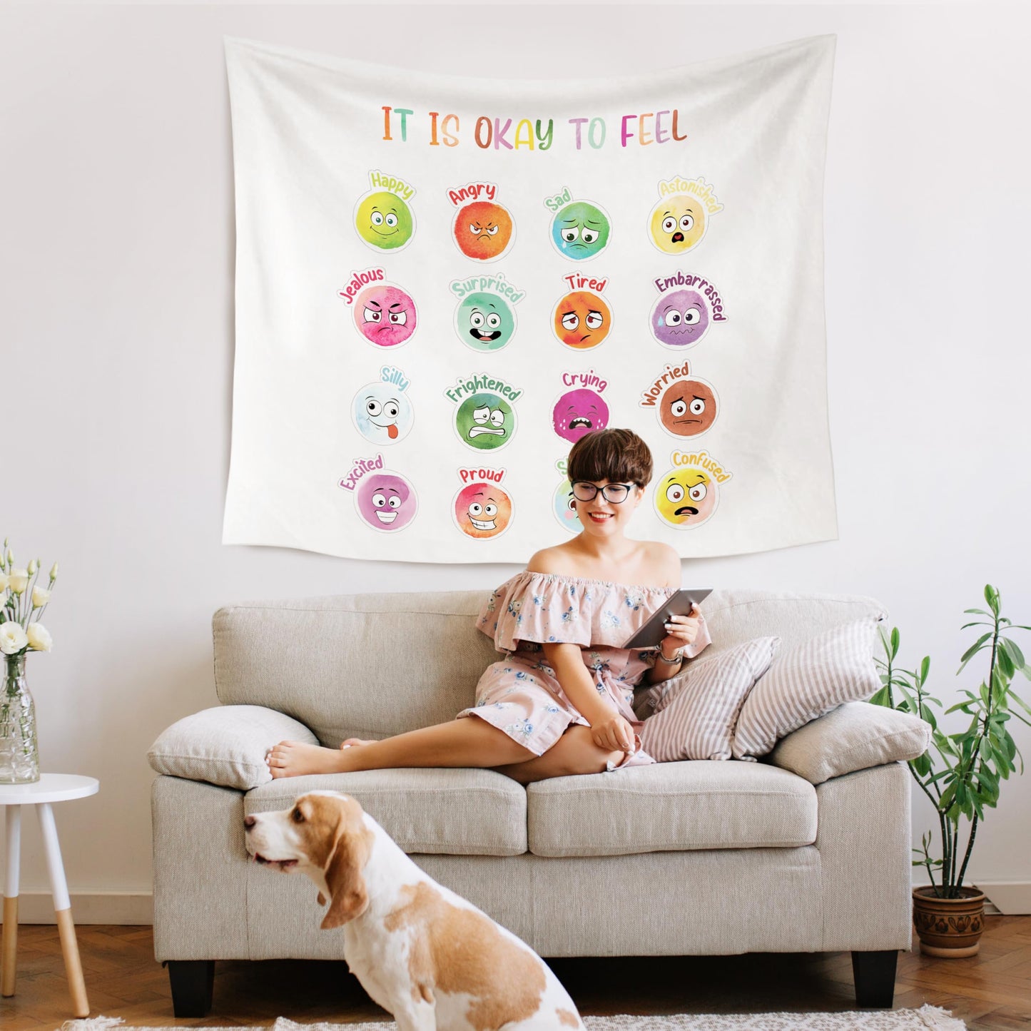 WARDOS Boho Rainbow Classroom Tapestry, Be Kind Motivational Tapestry Wall Hanging, Boho Pastel Rainbow Wall Blanket Decor for Classroom Kids Room Nursery Playroom, 50x60 Inch WN420