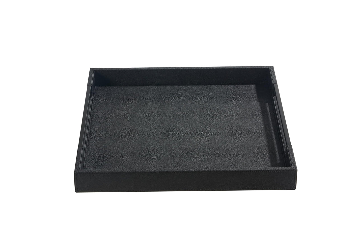 Sagala 16"x16" Ivory Shagreen Leather Serving Tray with Handles for Ottoman Coffee Table, Stylish Decorative Tray for Living Room Modern Home Decor (Ivory-Black, Square 16") BST220