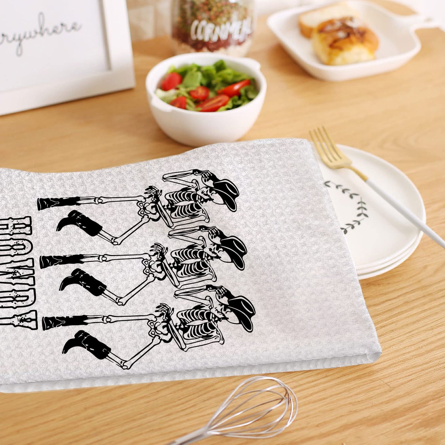 HIWX Preppy Skeleton Halloween Decorative Kitchen Dish Towels, Hand Towels - Gray (1624) BST326L
