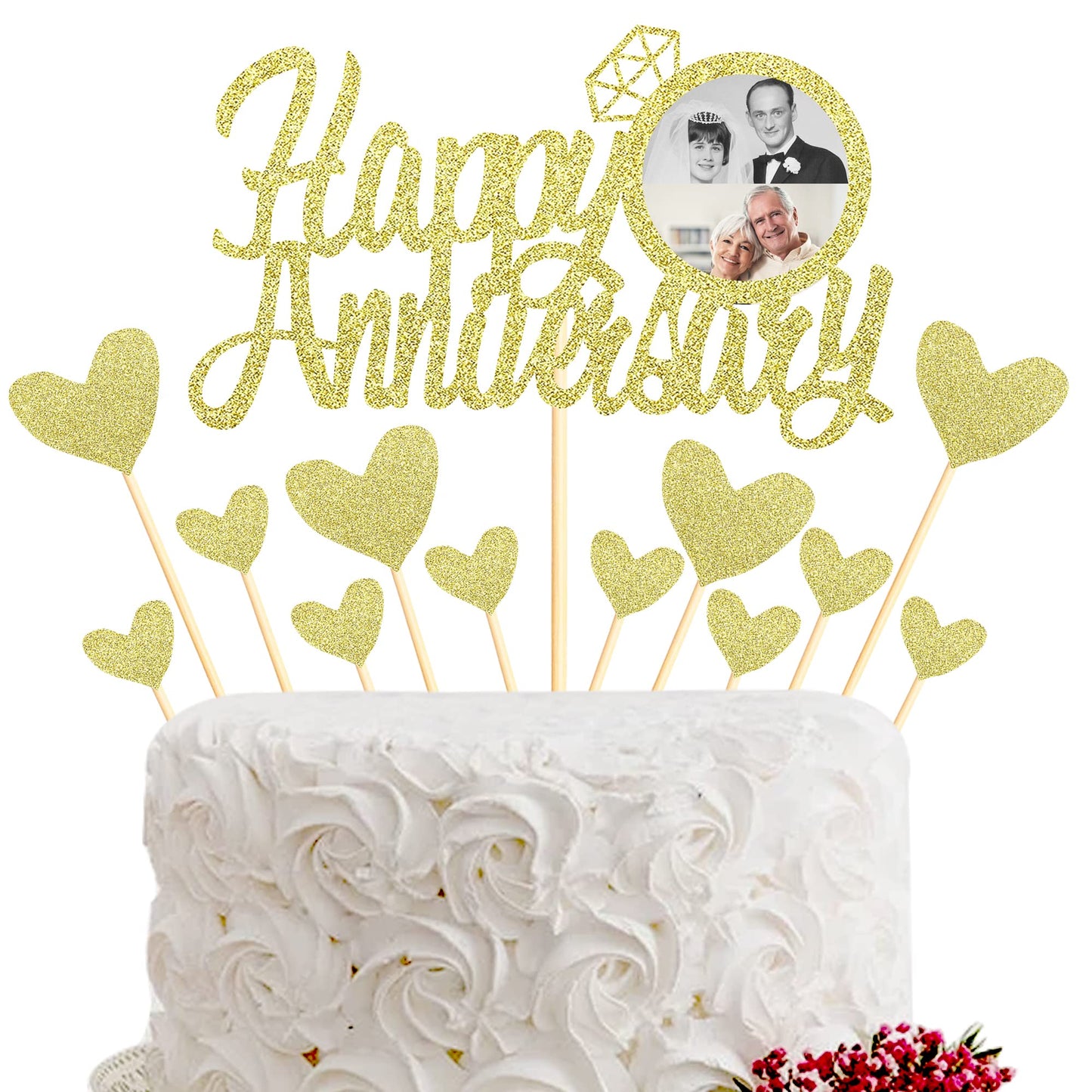 Sumerk 13 PCS Gold Glitter 55th Anniversary Cake Topper Happy 55th Anniversary Wedding Anniversary Cake Decorations BST220
