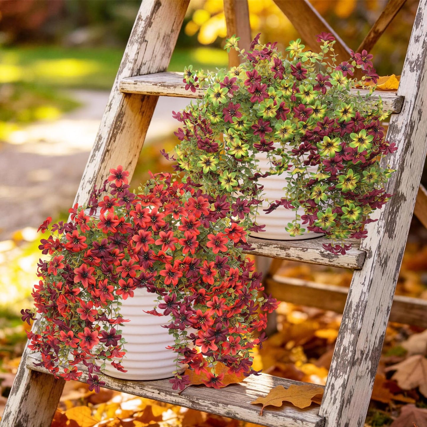 Artificial Flowers for Outdoor Faux Flowers for Plant Pot Spring Decoration | 2 Pcs Faux Hanging Plants UV Resistant Look Real Outside Home Garden Porch Patio Entrance Courtyard Decor BST326H