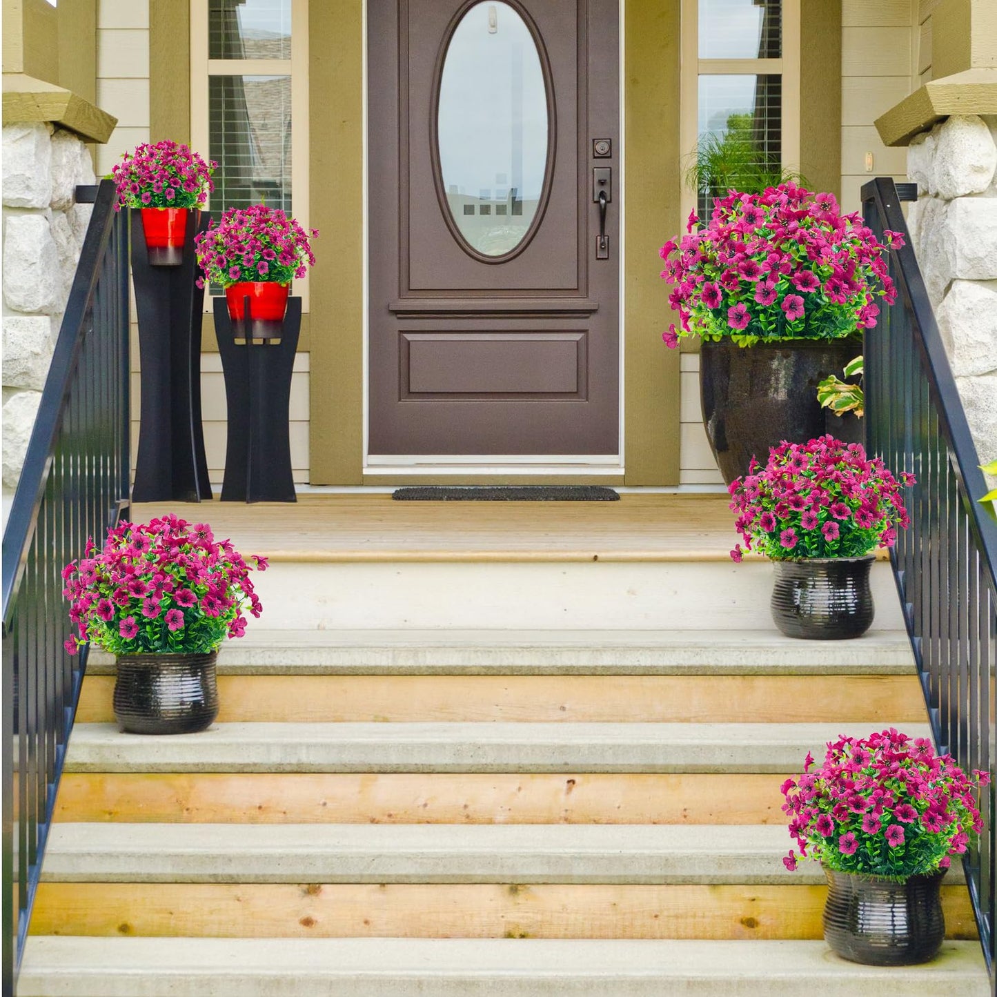 8 Bundles Outdoor Artificial Flowers,UV Resistant Fake Flowers Outdoor Plastic Plants Faux Silk Flower for Outside Indoor Decoration(Blue) BST202