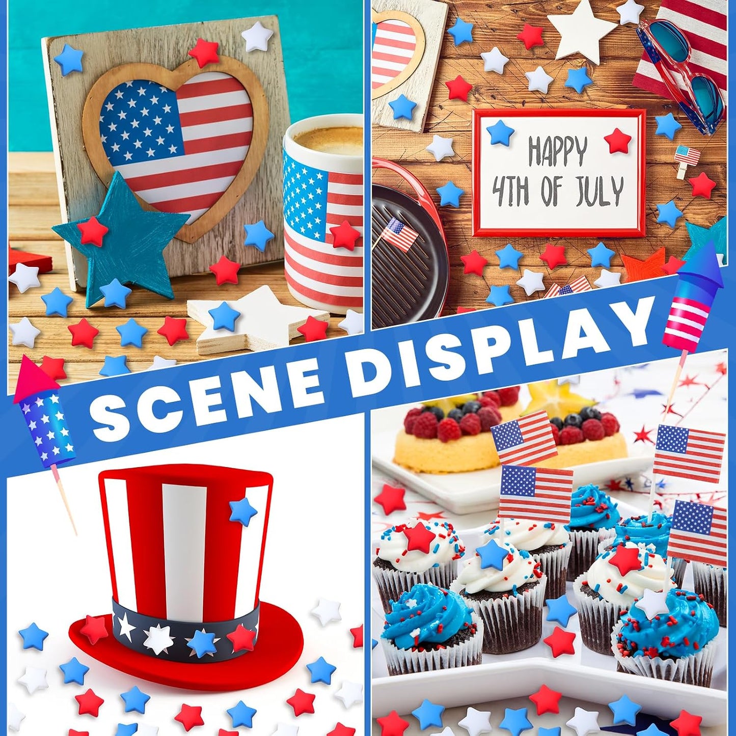 Weysat 150 Pcs Red White and Blue Stars Memorial Day Patriotic Vase Filler Decorations 250th Anniversary Independence Day Table Centerpieces 4th of July Resin Table Scatter (0.8 Inch) BST326L
