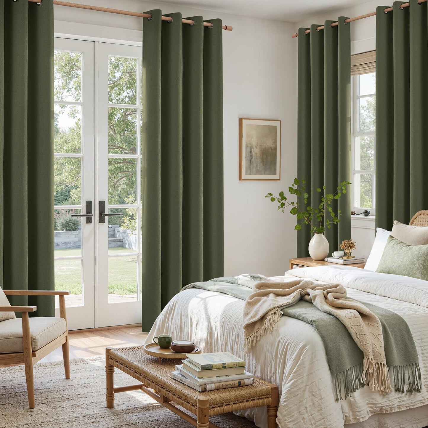 HOMEIDEAS 100% Ivory Cream Linen Blackout Curtains for Bedroom, 52 x 96 Inch Length 2 Panels Faux Linen Thermal Insulated Black Out Grommet Window Drapes for Living Room BST202