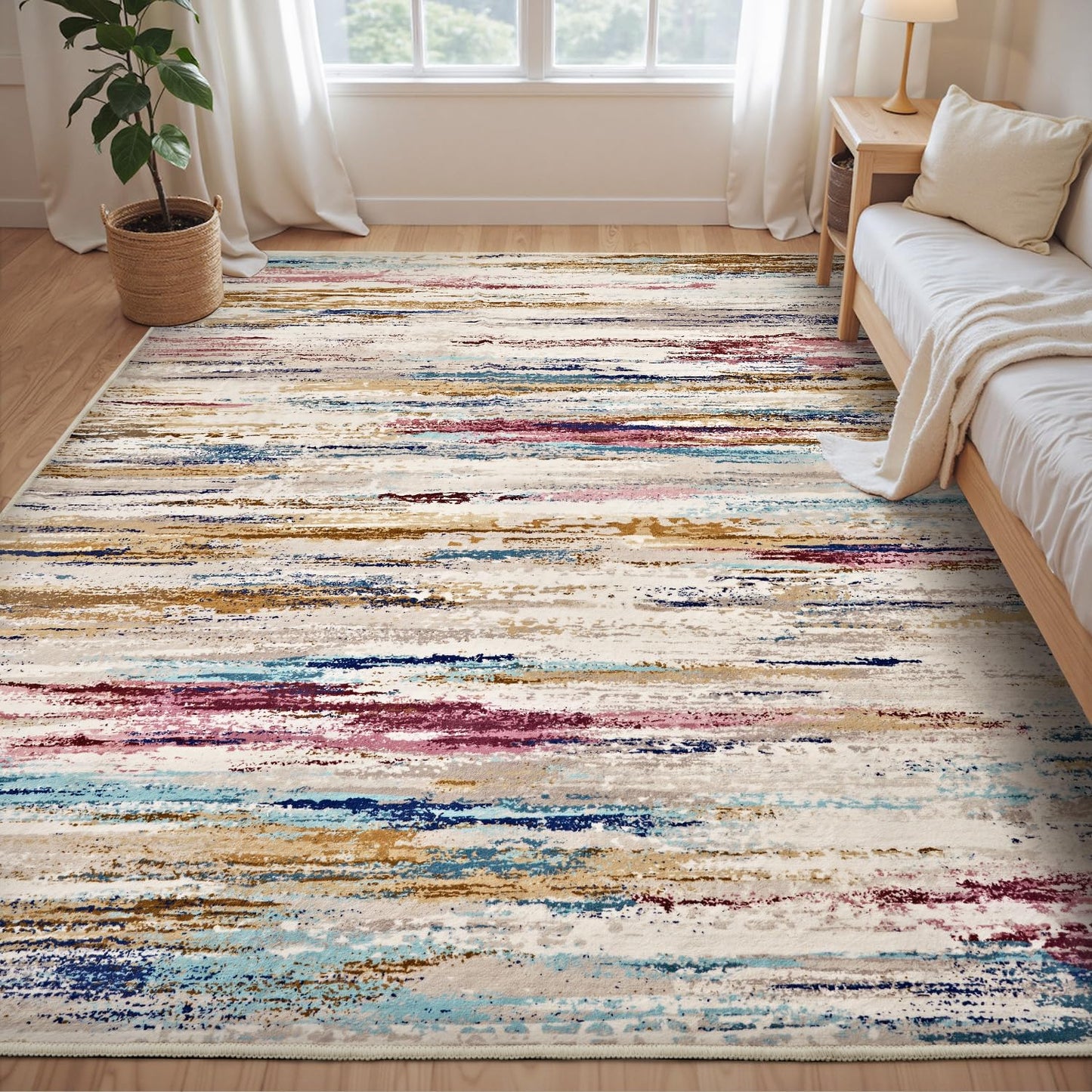 tchdio Round Rug 5FT Colorful Modern Abstract Circle Rug for Bedroom Non Slip Soft Circular Rug Carpet Washable Round Area Rug, Multi Color, 5FT BST220