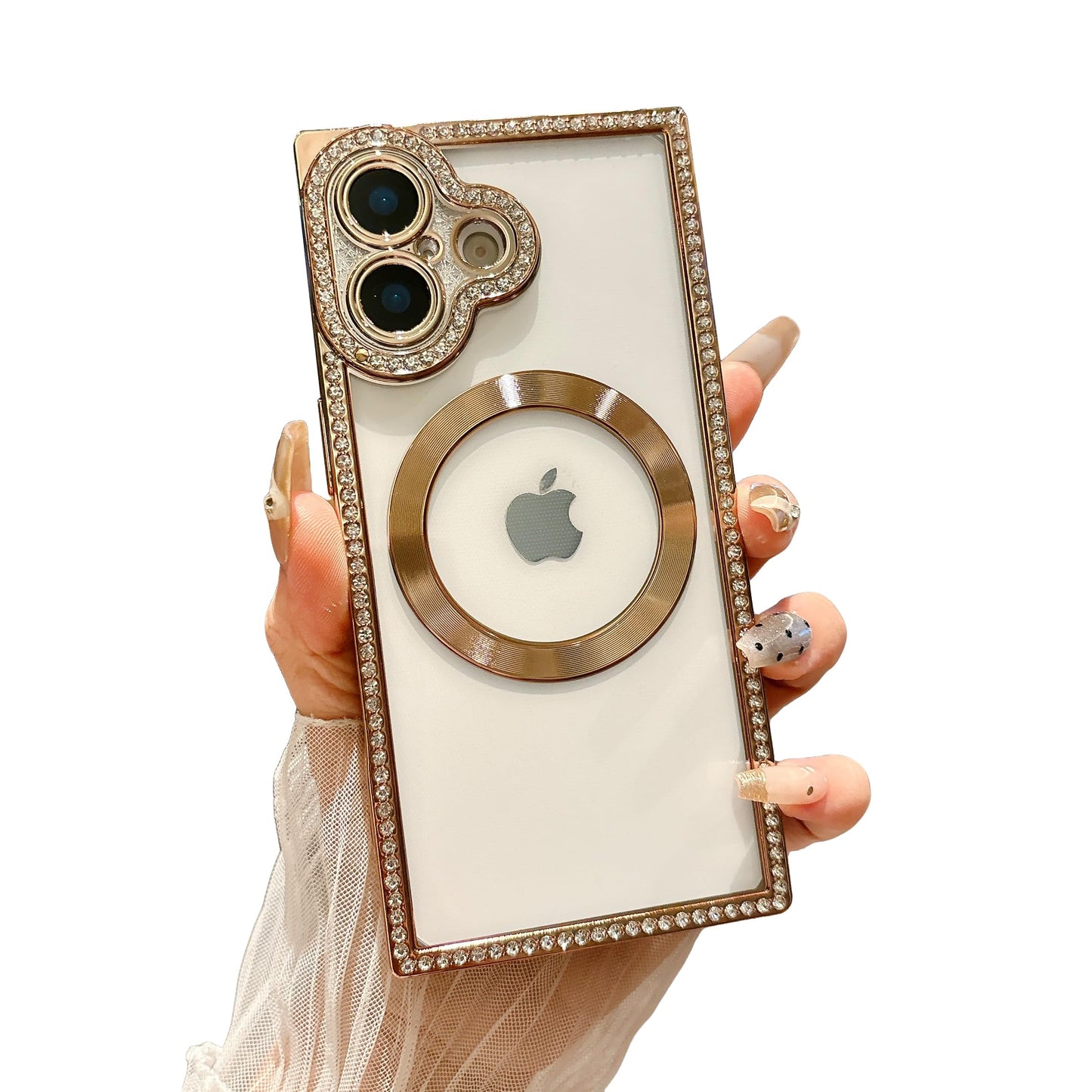 Owncase Magnetic for iPhone 13 Pro Case, Compatible with Magsafe, Crystal Diamonds Glitter Electroplated Edge Soft TPU Clear Phone Case for Women Girls, Gold WN420
