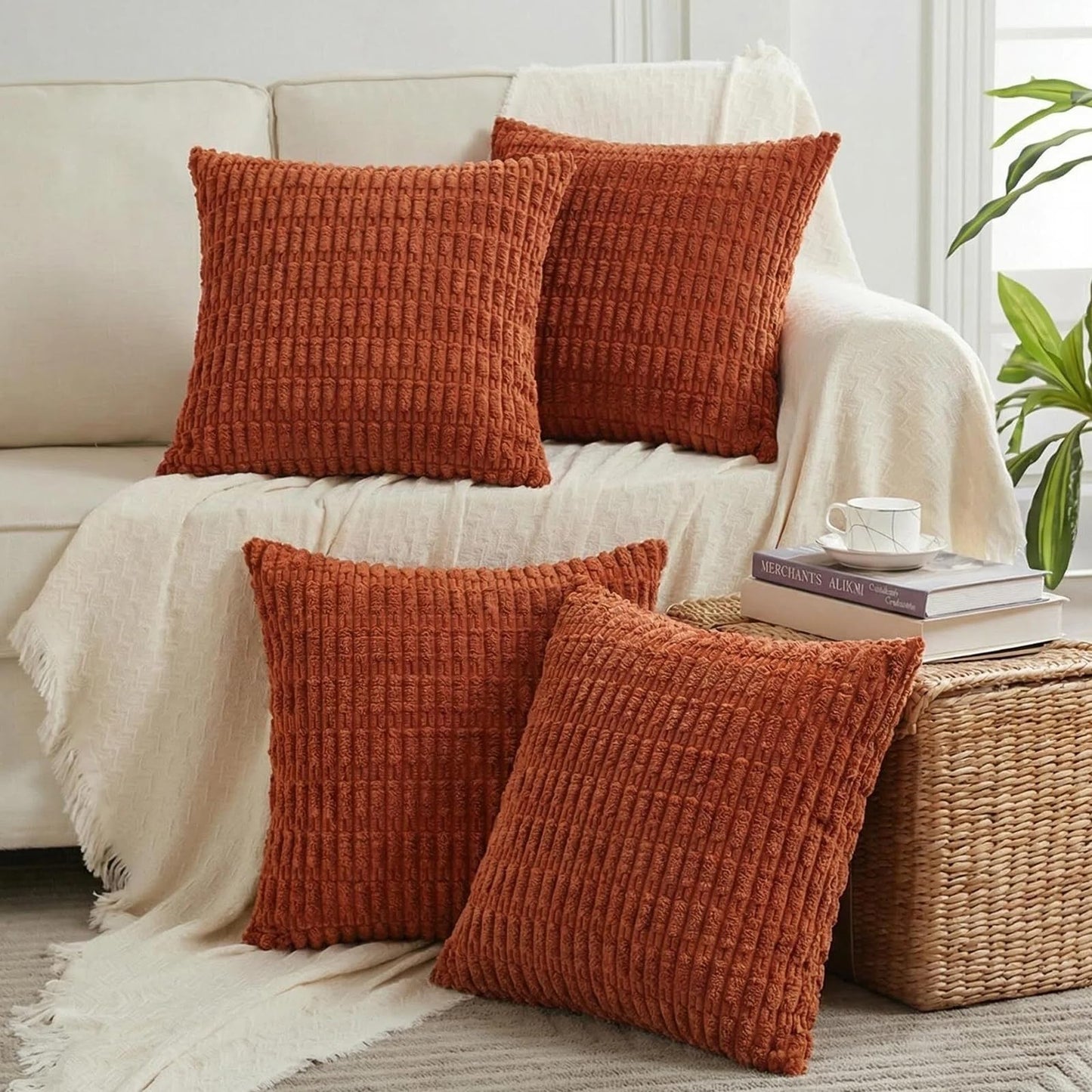 Fancy Homi 4 Packs Decorative Throw Pillow Covers for Living Room Couch Bed, Modern Farmhouse Boho Home Décor Accent Cushion Case, 26" x 26", Peach BST220