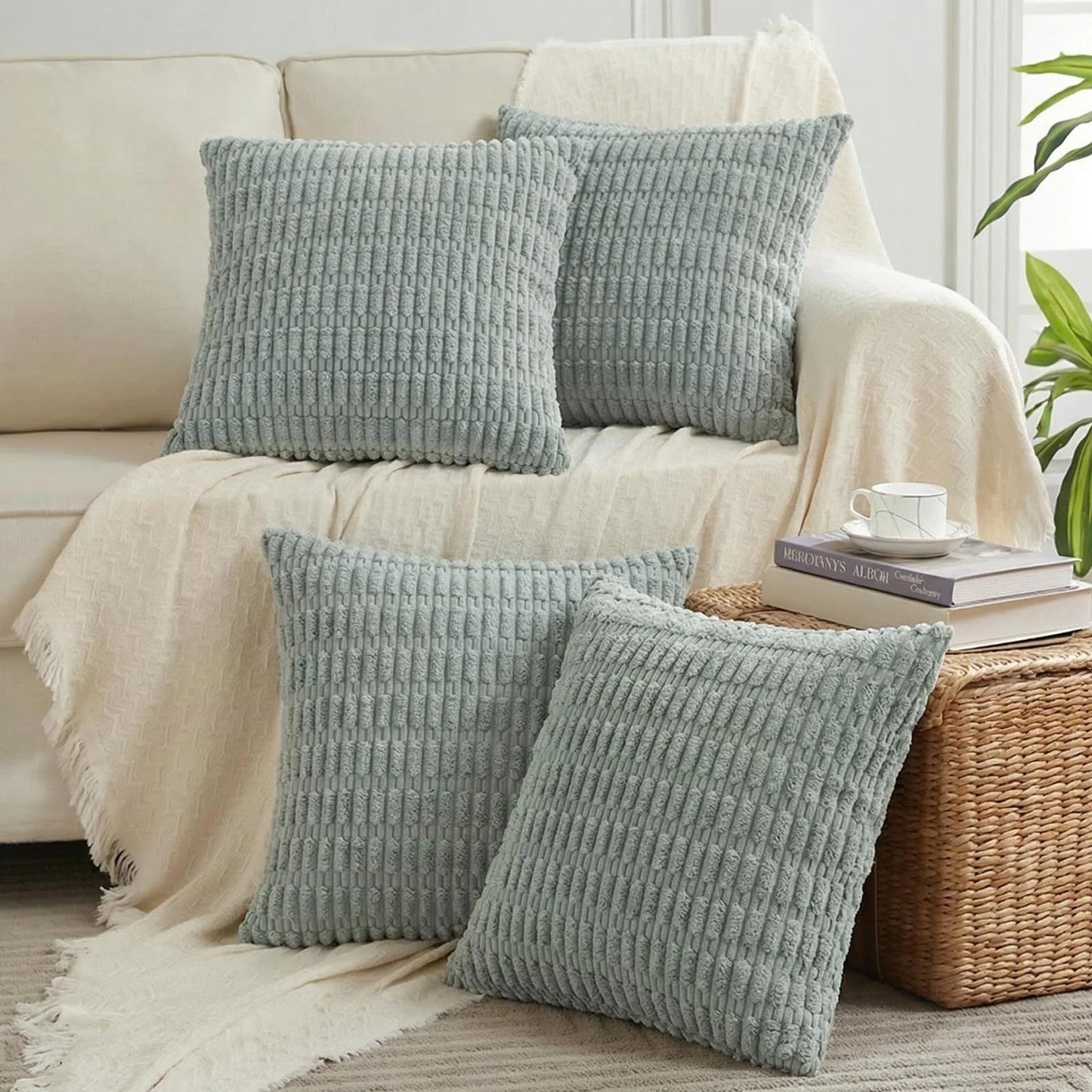 Fancy Homi 4 Packs Decorative Throw Pillow Covers for Living Room Couch Bed, Modern Farmhouse Boho Home Décor Accent Cushion Case, 26" x 26", Peach BST220