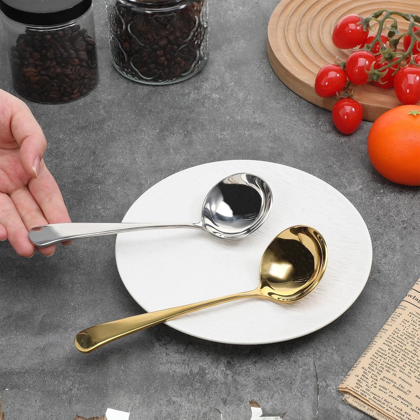 2 Pcs Small Gravy Soup Ladles Small Ladle 7.9 Inch Gold Silver Gravy Ladle 18/10 Stainless Steel Sauce Ladles for Spooning Sauces or Gravies BST220