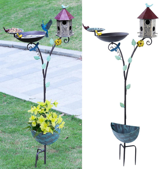 4-in-1 Metal Birdhouse On Poles, Birdhouses for Outdoors Lawn Decor WN420