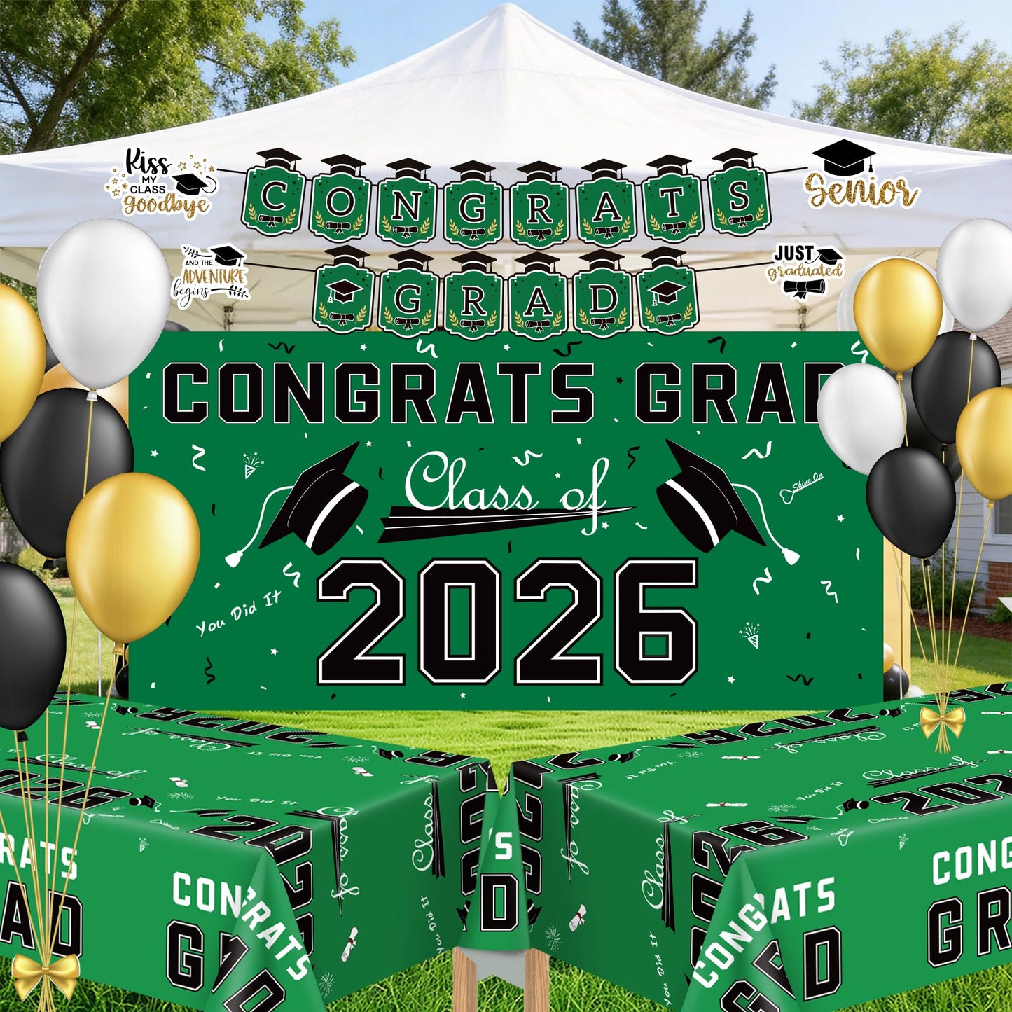 Graduation Decorations 2026 2027 - Red Congrats Grad Banner Backdrop Tablecloth Set - Graduation Decorations Class of 2026 | Graduation Party Favors Supplies WN420