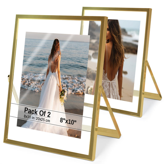 Gold Floating Frame 8x10 Gold Frame (2 Set) Floating Picture Frame - Wedding, Decor, Display Memories - Fit 5x7, 6x8, 7x9, 8x10 BST220
