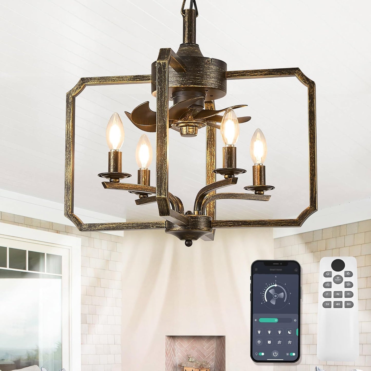 Chandelier Ceiling Fan, 20" Farmhouse Fandelier Ceiling Fans with Lights 46