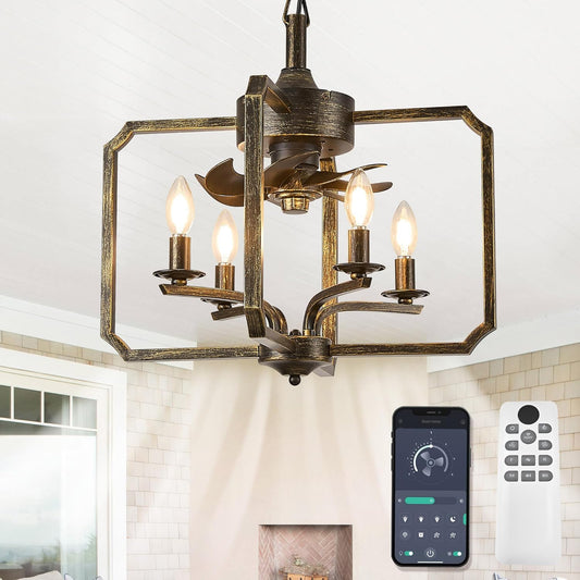 Chandelier Ceiling Fan, 20" Farmhouse Fandelier Ceiling Fans with Lights 46