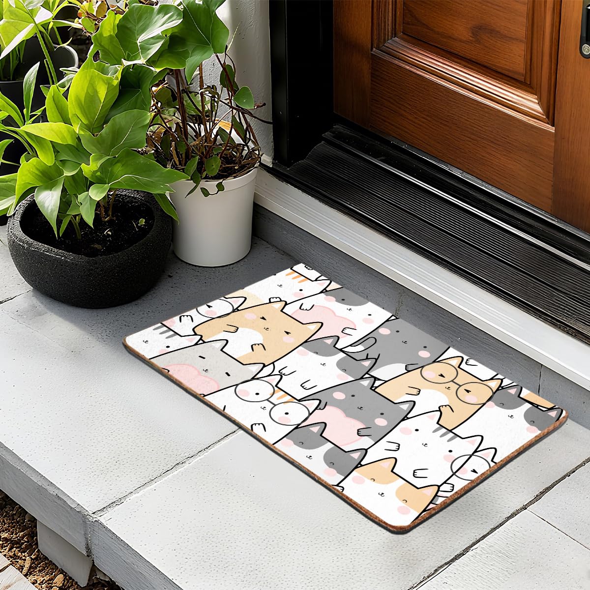 Funny Cat Door Mat 18x30 Inch, Faux Coco Coir Doormat with Non-Slip PVC Backing, Cats Printed Welcome Mat for Outdoor Indoor Entryway Porch Home Kitchen Patio, Cat Lover Gifts for Women Mom BST202
