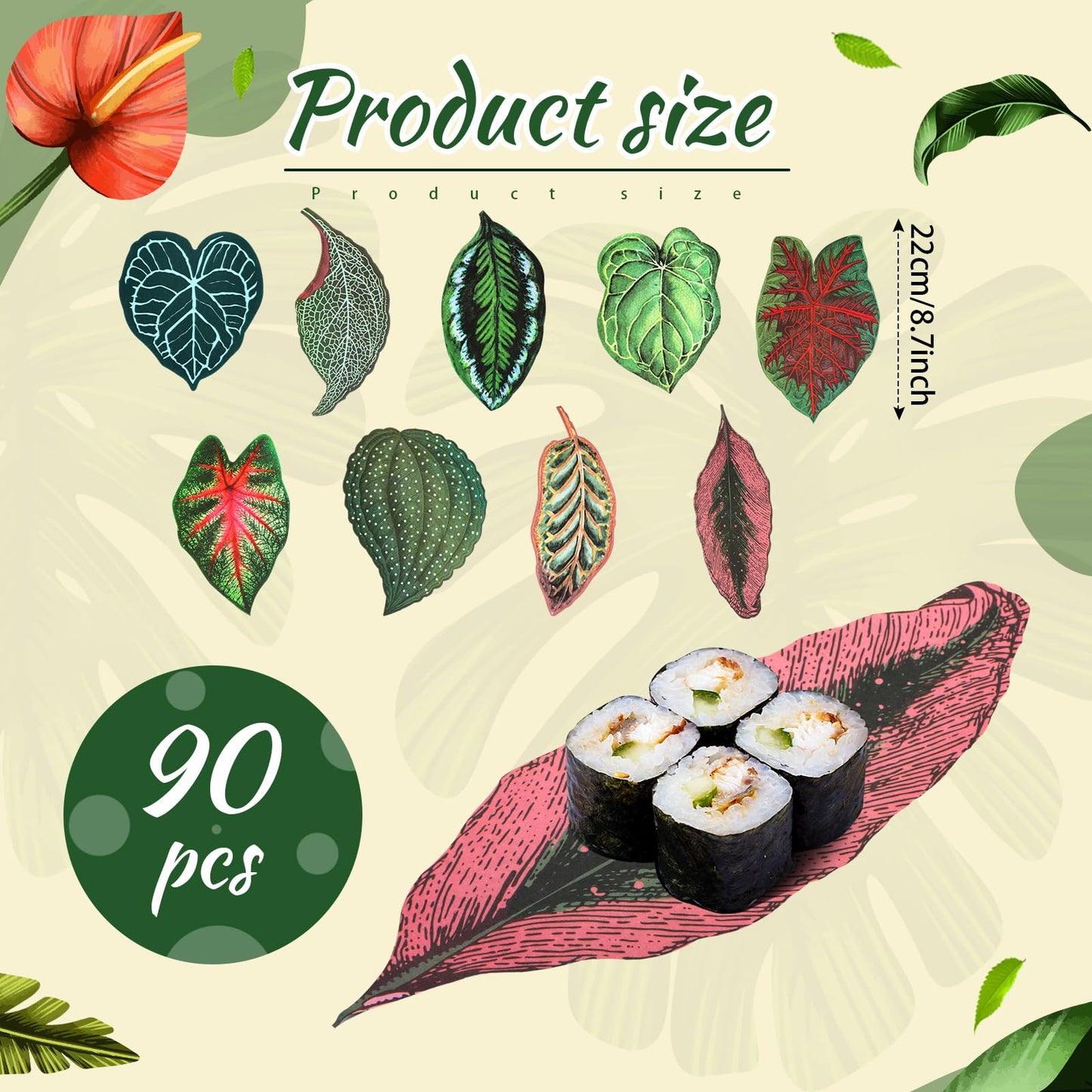 Gersoniel 90 Pcs Parchment Paper Leaves, 8.66 Inch Spring Charcuterie Board Parchment Paper Leaves Cheese Decorative for Table Festival Party Serving BST220