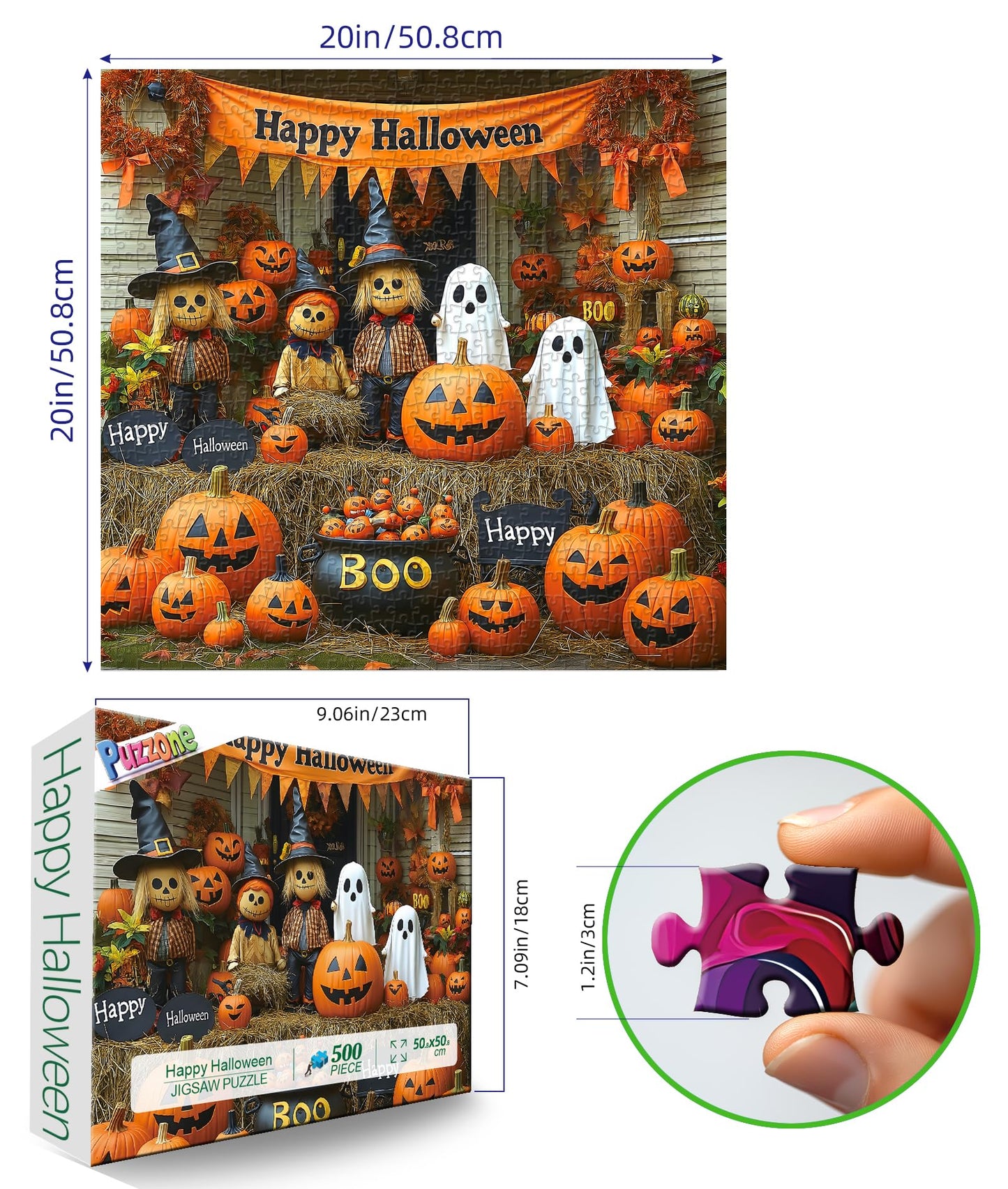 Halloween Puzzle 1000 Pieces for Adults Spooky Scarecrow Farm | Jigsaw Puzzles 1000 Pieces Autumn Horror Spooky with Pumpkin & Ghost Truck for Party Game Night, Dust-Free, 27.5"x19.7" WN420