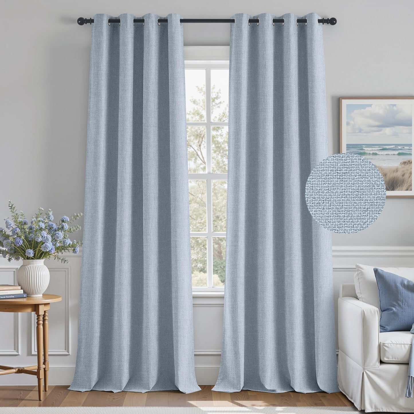 HOMEIDEAS 100% Ivory Cream Linen Blackout Curtains for Bedroom, 52 x 96 Inch Length 2 Panels Faux Linen Thermal Insulated Black Out Grommet Window Drapes for Living Room BST202