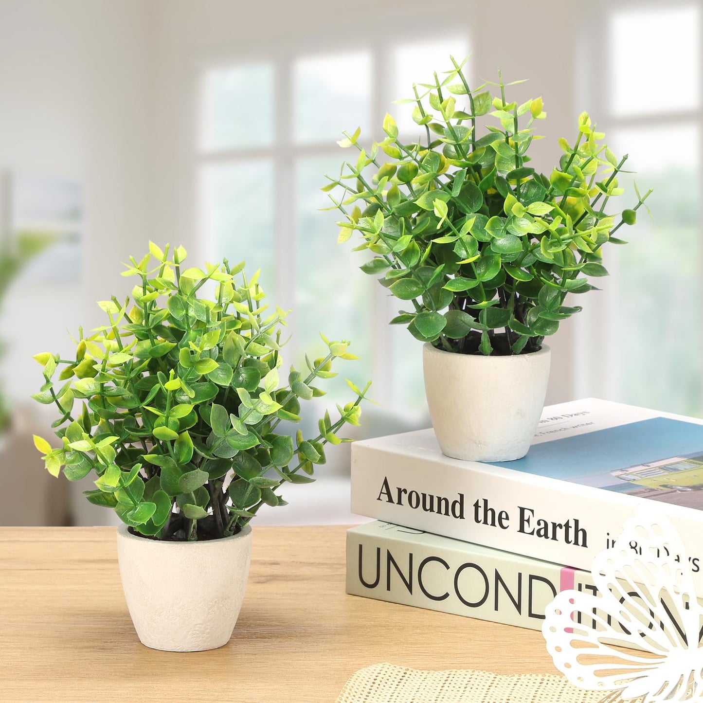 FAVOWREATH 2 Pack Small Fake Plants Potted Artificial Plants Indoor for Home Decor Office Room Farmhouse Indoor Table Bathroom Decor BST220