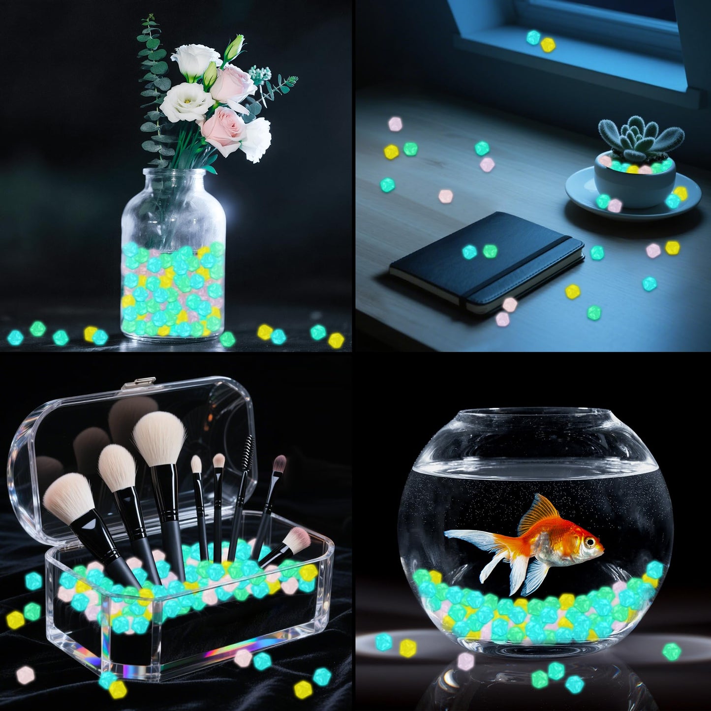 Kaiyuan Dynasty 300PCS Green Glow in the Dark Rocks Luminous Rocks Glowing Rocks for Vase Fillers Table Scatters Aquarium Fish Tank Home Decor,(11 * 14mm) BST220
