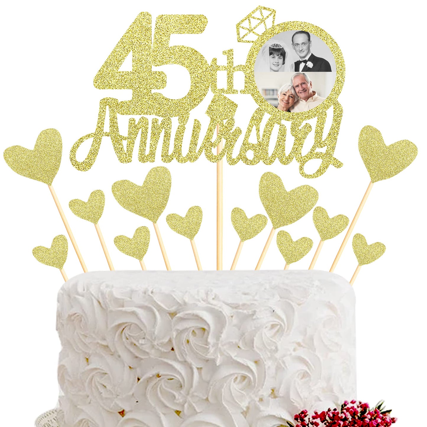 Sumerk 13 PCS Gold Glitter 55th Anniversary Cake Topper Happy 55th Anniversary Wedding Anniversary Cake Decorations BST220