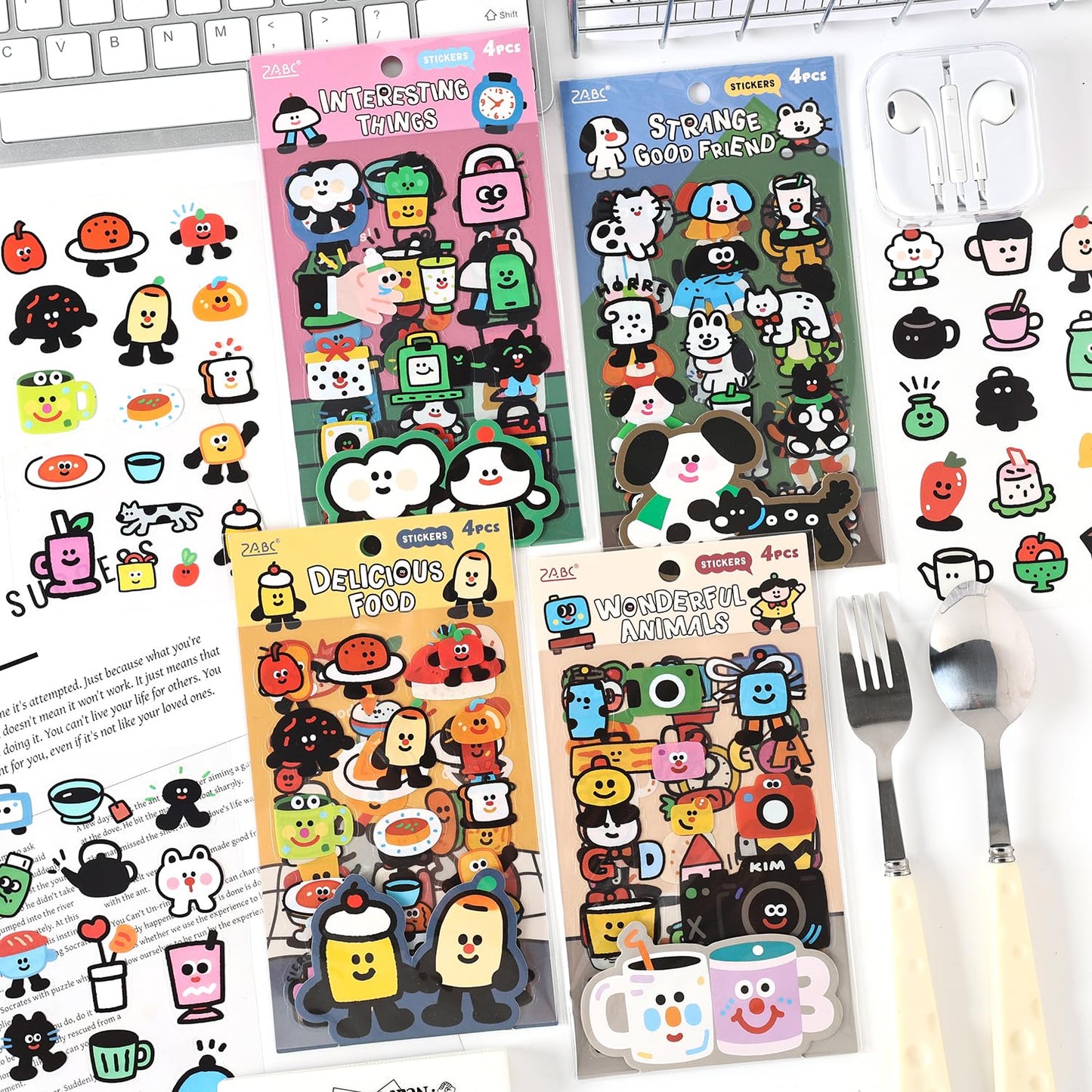 Deco Stickers Pack of 24 Sheets Korean Style Photocard Animal Rabbit Beer Confetti Polco Decorative Stickers for Scrapbooking (Cream) WN420