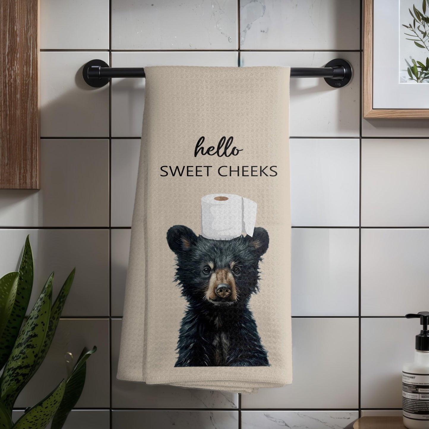 Funny Bear Bathroom Hand Towels Set of 2, Hello Sweet Bear Bathroom Decor, Funny Wild Animal Hand Towels for Washroom Restroom Decor, 16x24 Inch BST326L