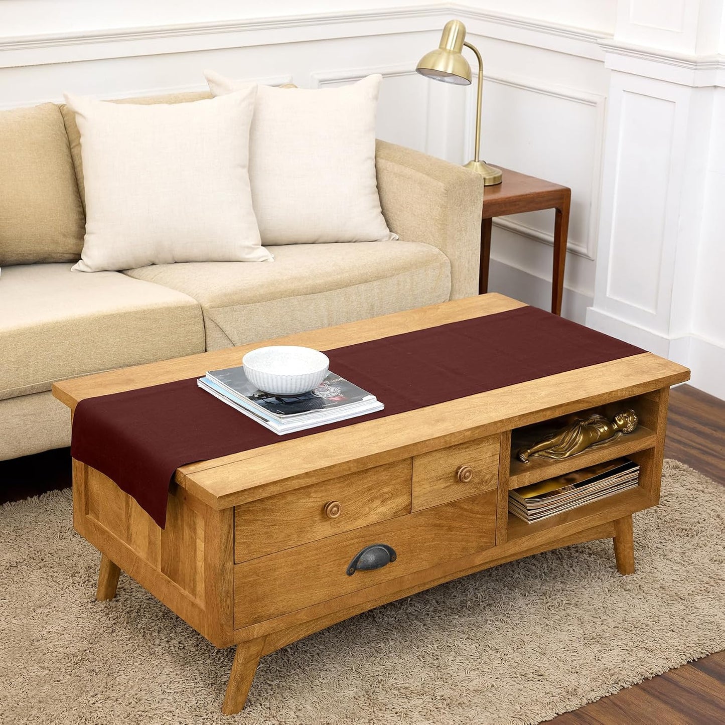 Solino Home 100% Pure Linen Dining Table Runner Cordovan, Sonoma 14 x 48 in | Table Runners for coffee tables, entryway tables and layered dresser styling | prewashed, relaxed drape | OEKO-TEX Certified BST326SOLH