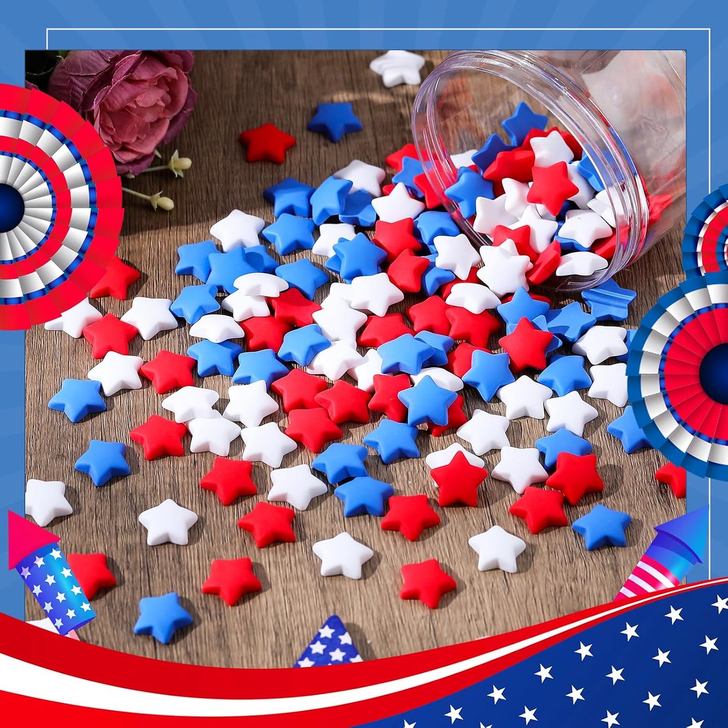 Weysat 150 Pcs Red White and Blue Stars Memorial Day Patriotic Vase Filler Decorations 250th Anniversary Independence Day Table Centerpieces 4th of July Resin Table Scatter (0.8 Inch) BST326L