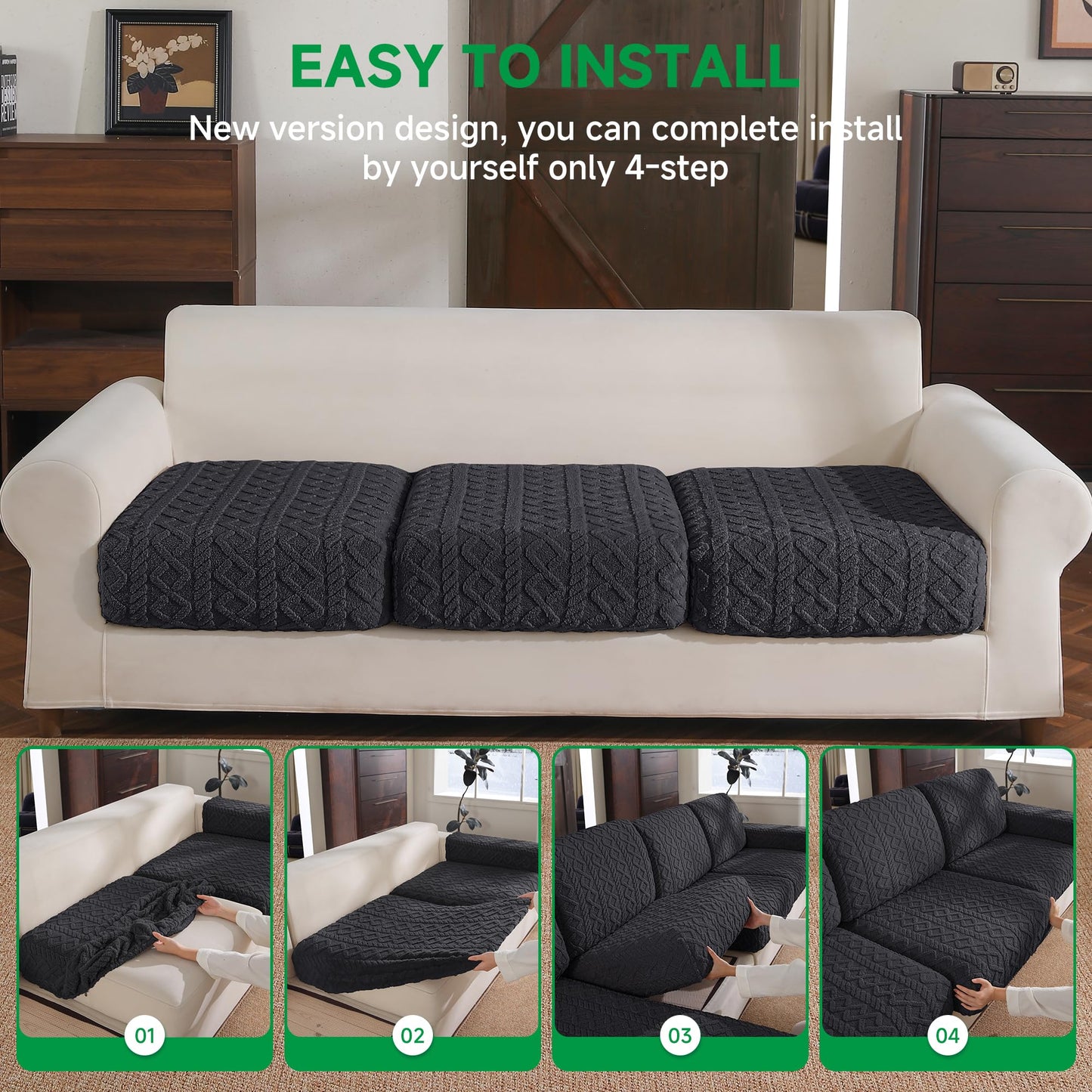 OHSIO Couch Cover, Stretch Sofa Cover, Soft Seat Cushion Covers Washable, Sectional L Shape Sofa Slipcover, Wear Stain Resistant Pet Friendly Furniture Protector for Home (1 Seat Cover L, Dark Gray) BST326H